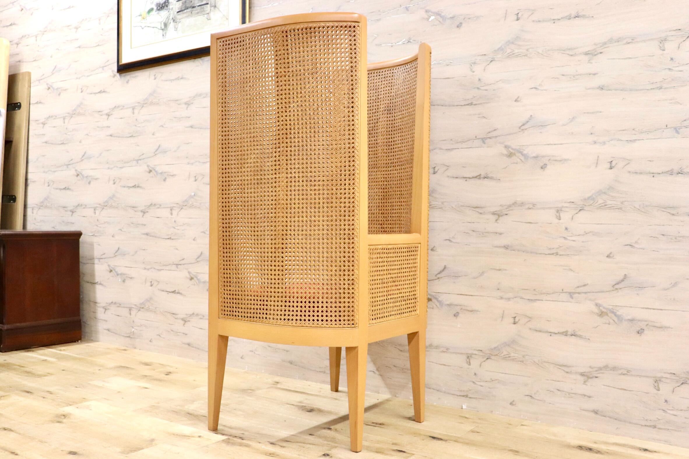 GMHO17○Hilton McConnico ヒルトンマッコニコ デザイナーズチェア ラウンジチェア 椅子 ハイバック ファブリック ラタン 籐 定価約60万