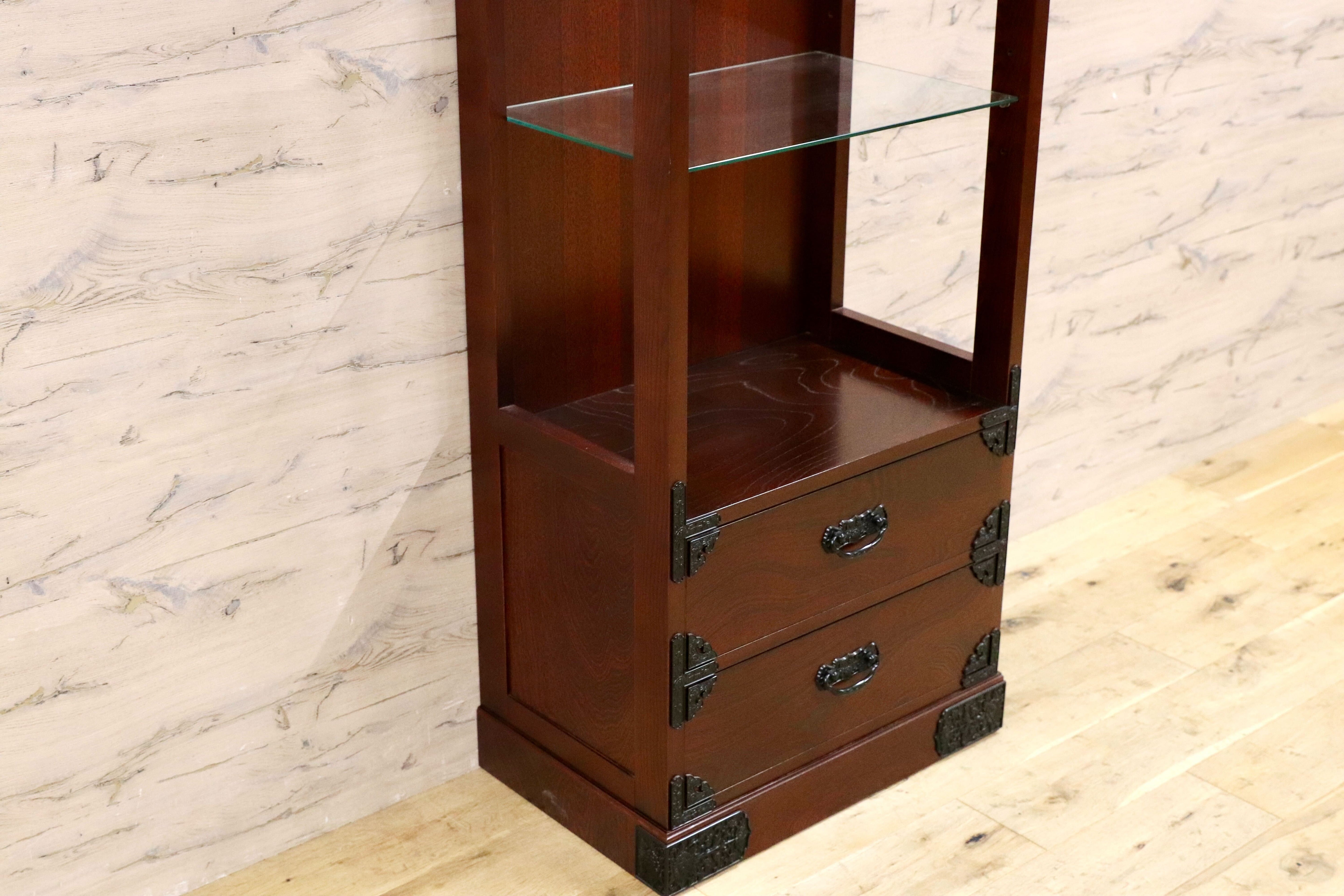 GMIS453○吉野民芸 飾り棚 キャビネット 60 民藝 和モダン レトロ アンティーク 和室 座敷 欅材 展示在庫品