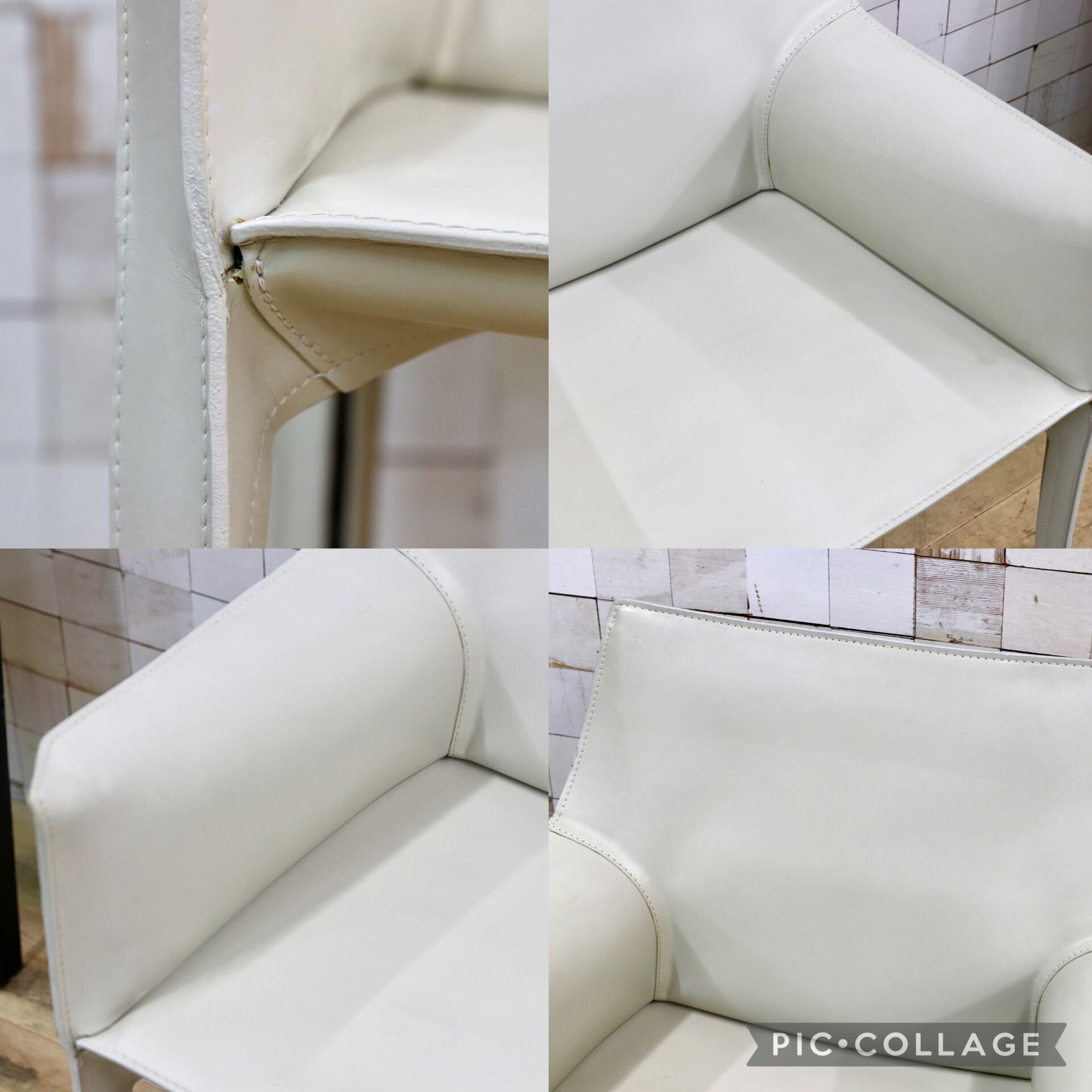 GMIO74A○Cassina / カッシーナ 413 CAB キャブアームチェア マリオ・ベリーニ 椅子 マットアイボリー レザー イタリアモダン 定価50.6万