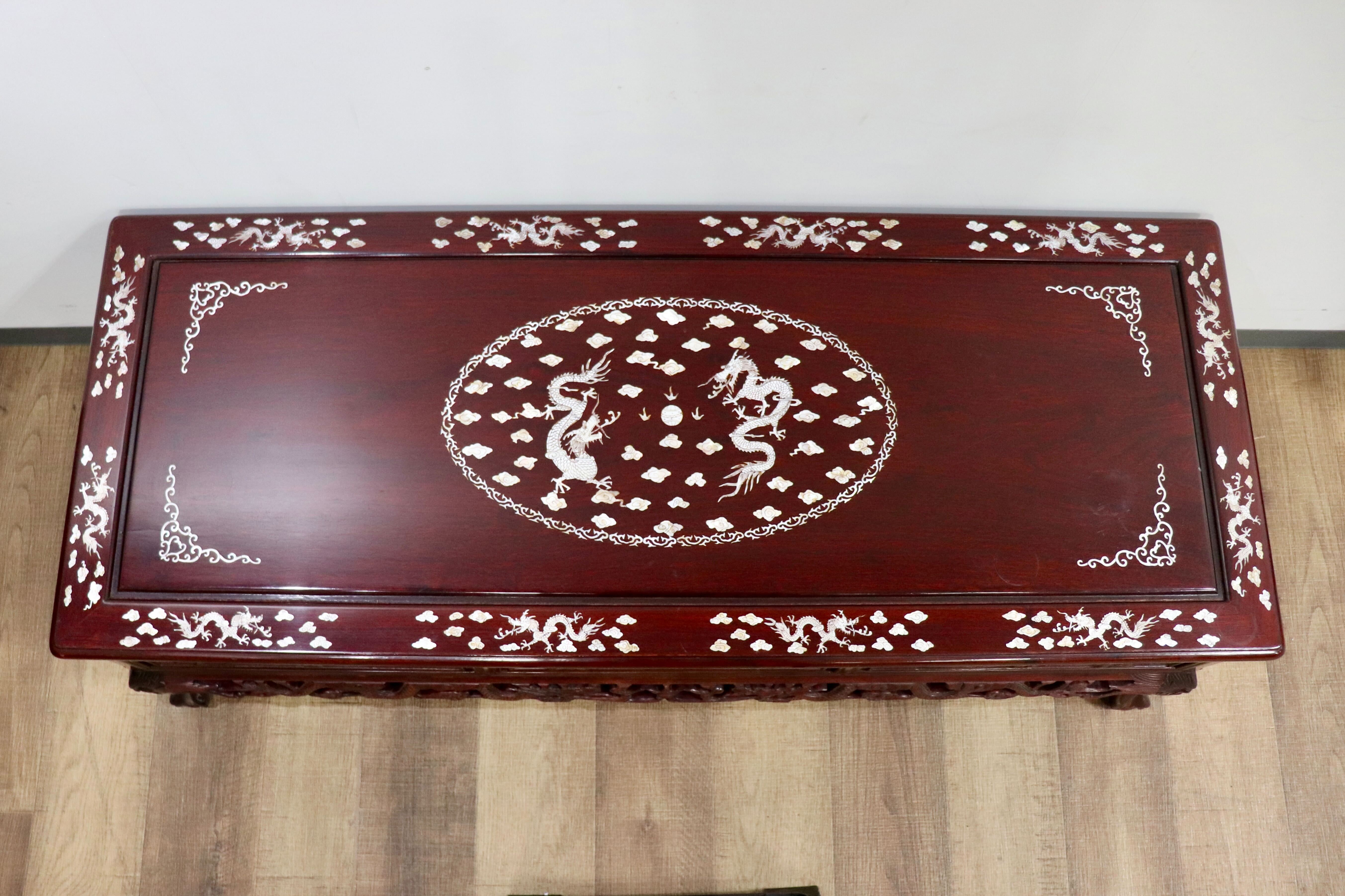 GMHK630〇センターテーブル リビングテーブル ローテーブル 引き出し 中国美術 朝鮮家具 唐木 彫刻 透かし彫り螺鈿細工 雲龍 雲竜