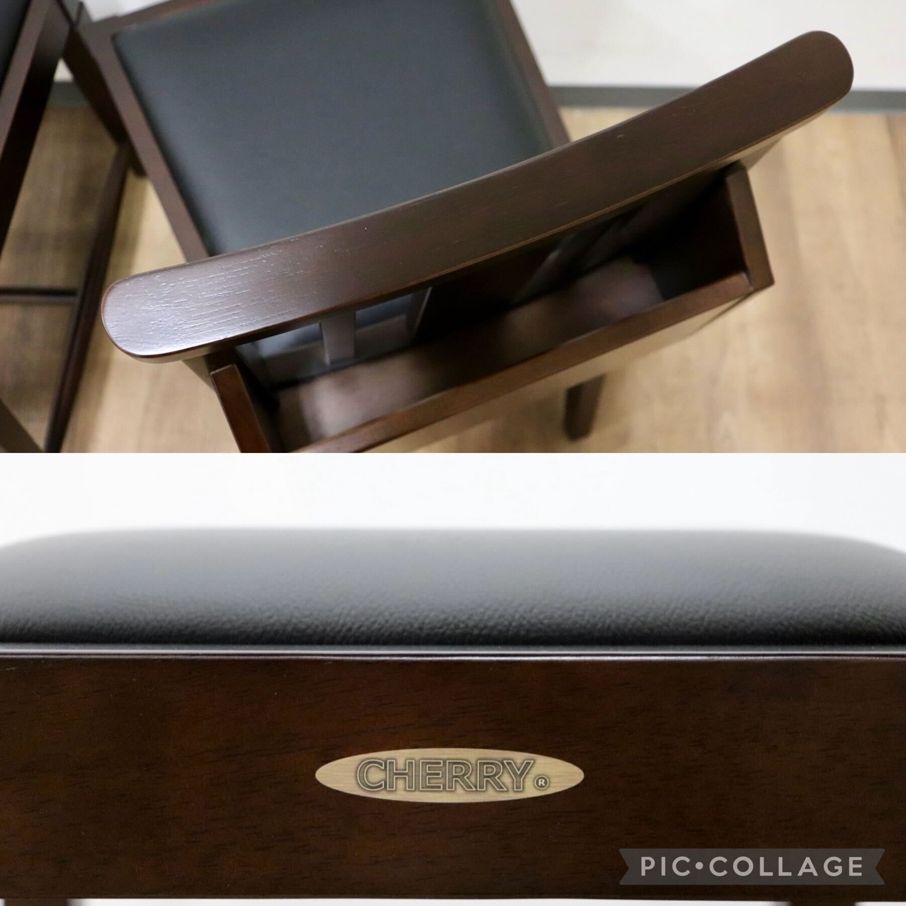 GMGN342N○CHERRY FURNITURE / 桜屋工業 ダイニングチェア チャーチチェア マガジンラック 合皮 ダークブラウン 2脚セット モダン 未使用品