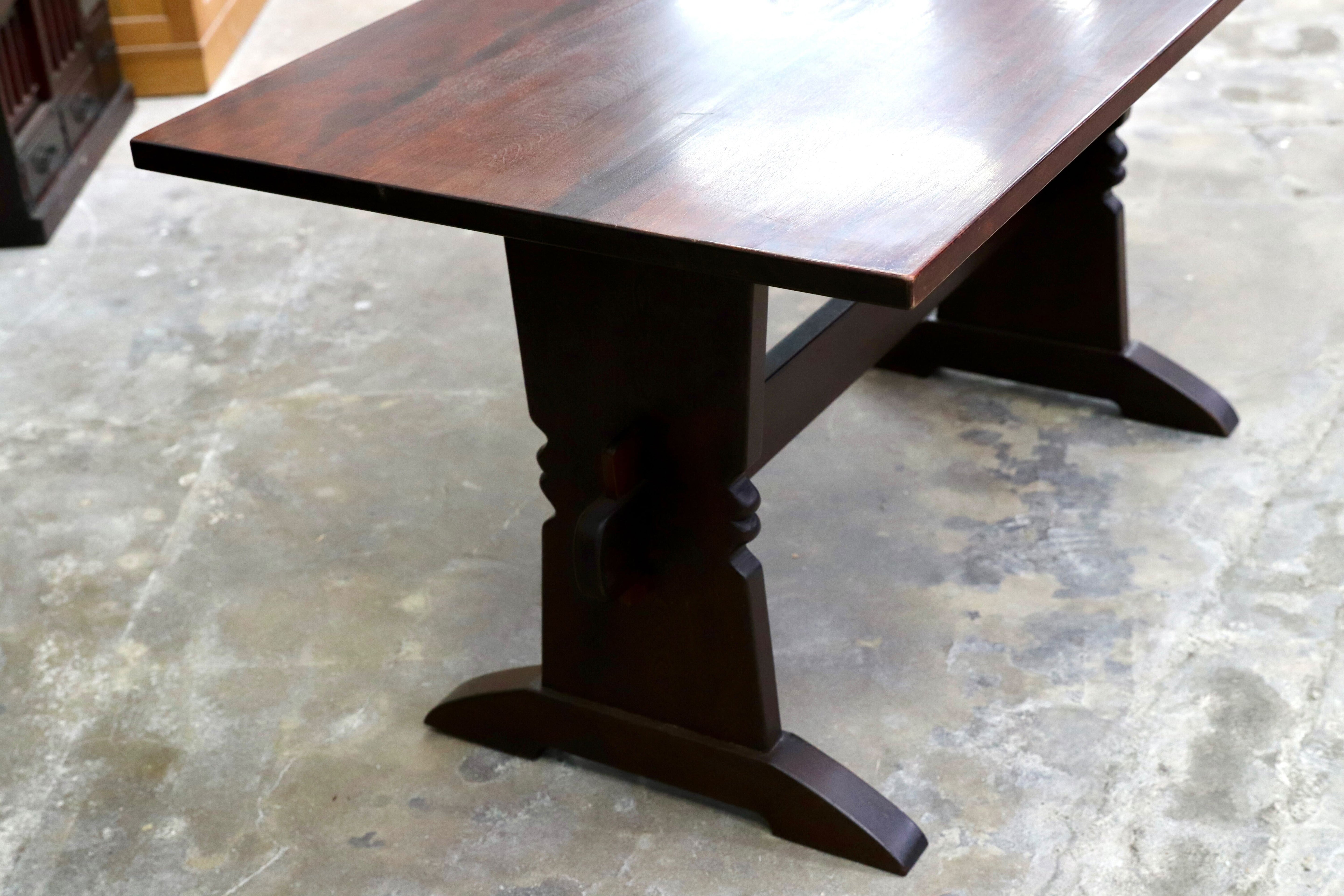 GMIS427○松本民芸民芸家具 T型トレッスル卓 ダイニングテーブル 食卓テーブル ミズメザクラ 稀少 アンティーク 民藝