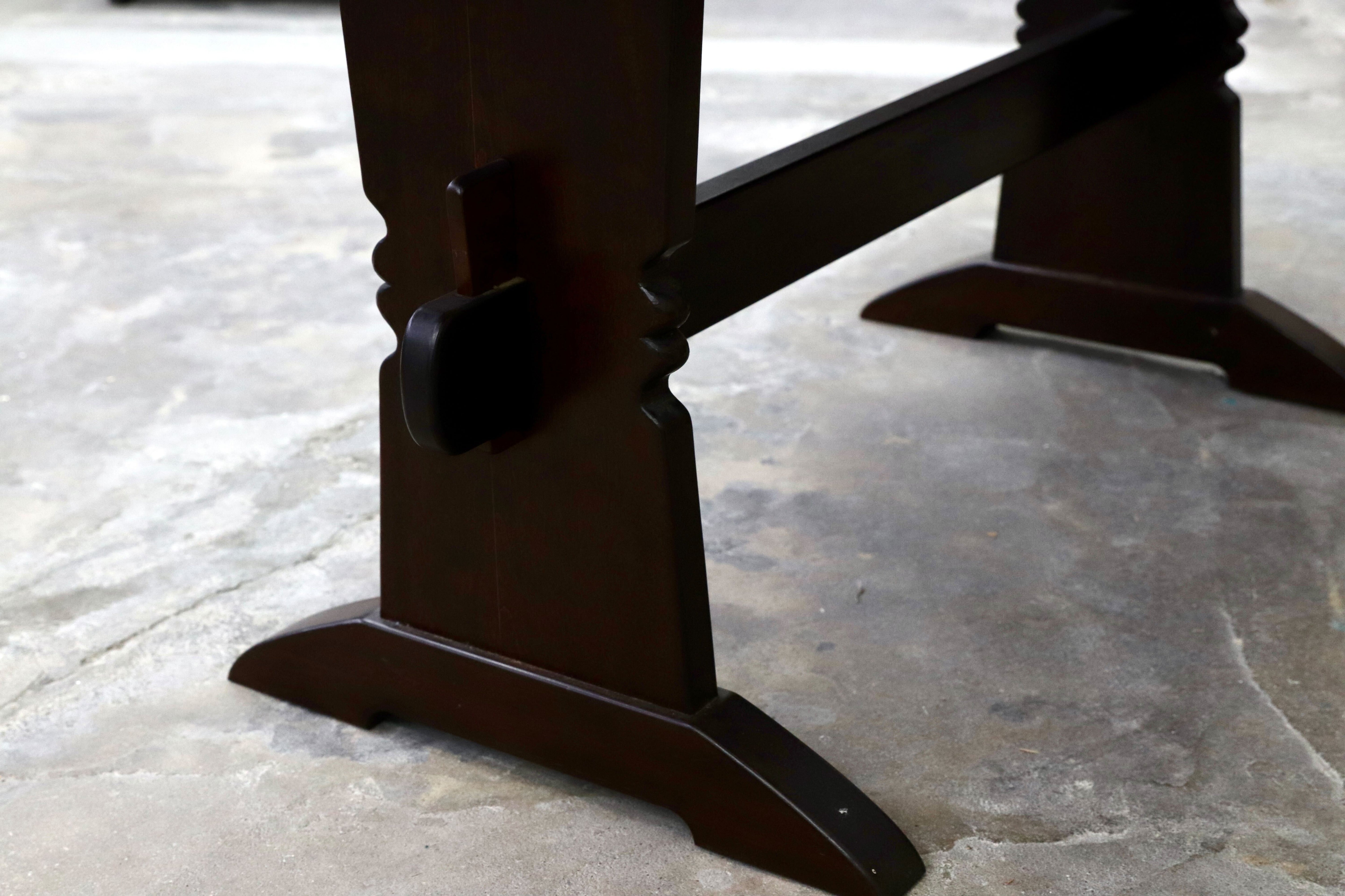 GMIS427○松本民芸民芸家具 T型トレッスル卓 ダイニングテーブル 食卓テーブル ミズメザクラ 稀少 アンティーク 民藝