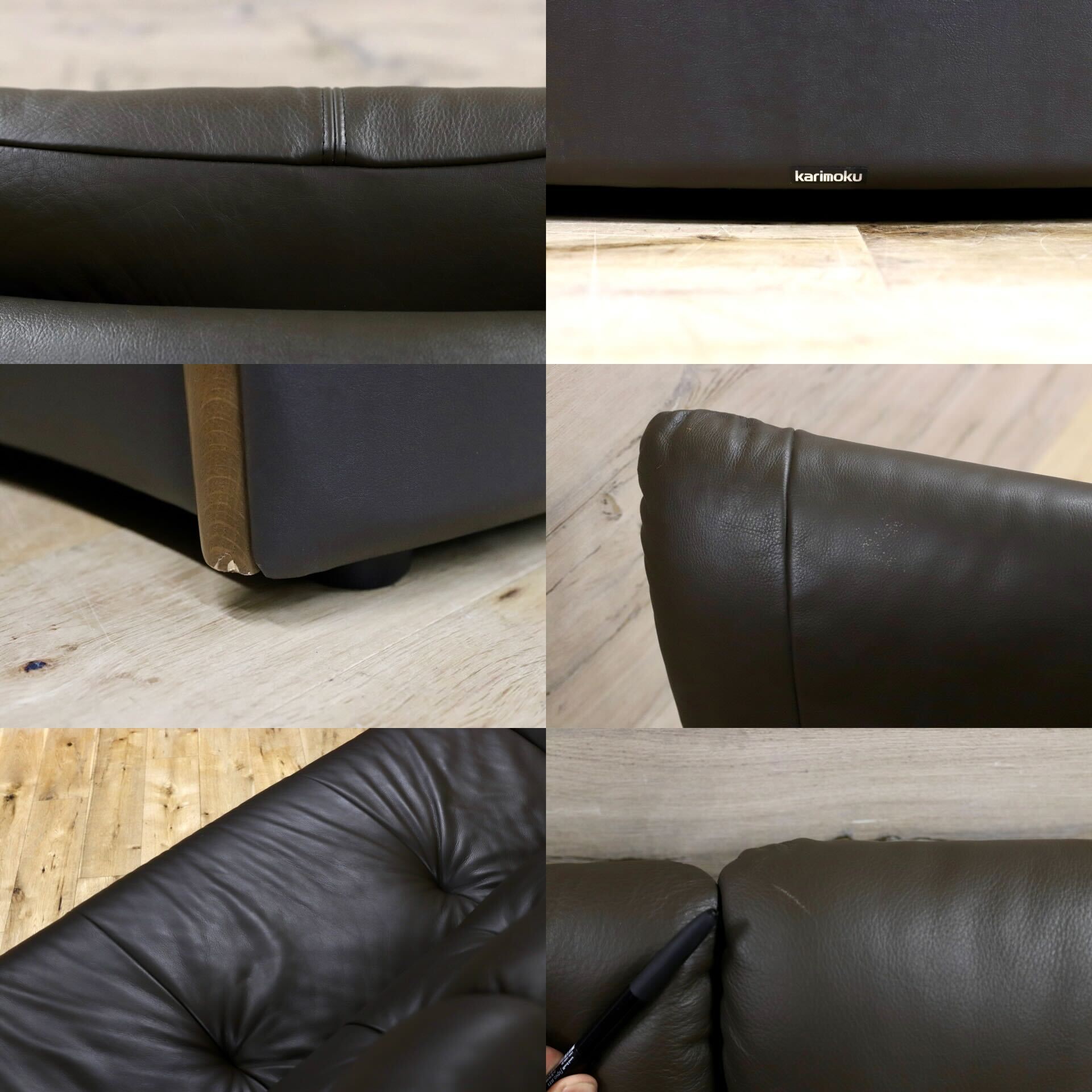 GMHS521○karimoku / カリモク 3人掛けソファ トリプルソファ 長椅子 本革 グレー 国産家具 約33万