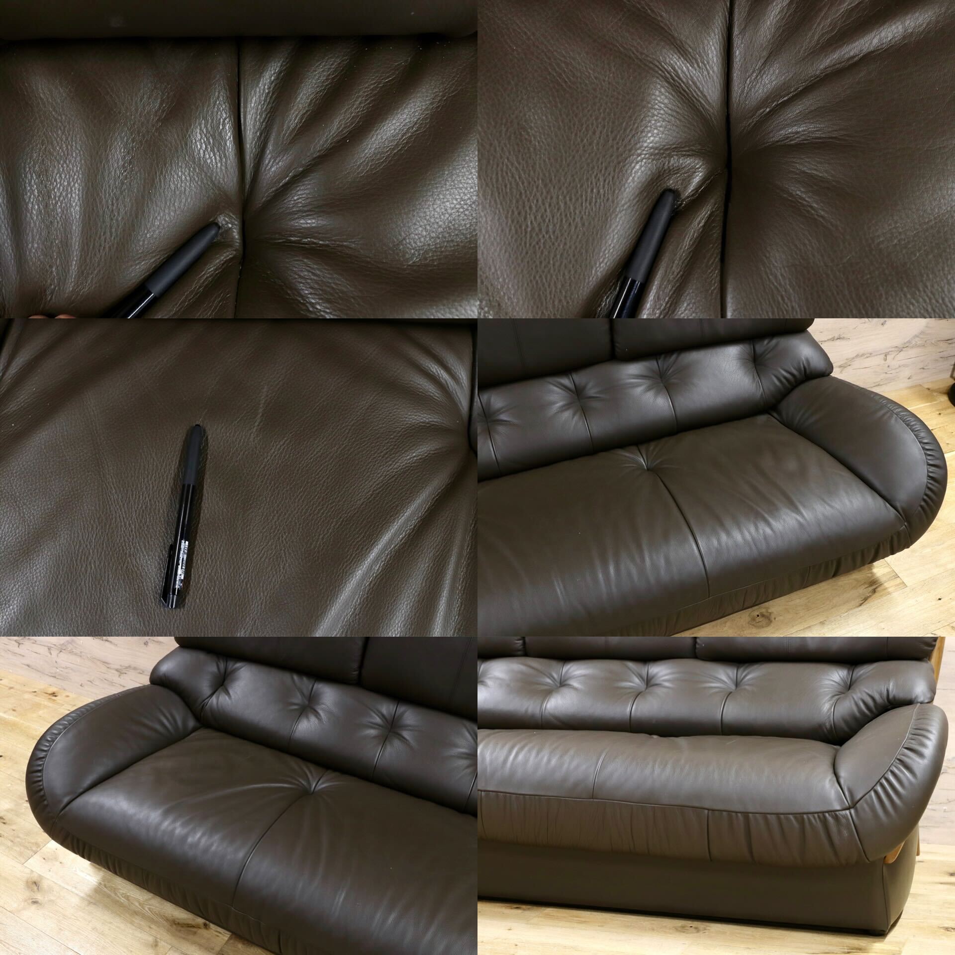 GMHS521○karimoku / カリモク 3人掛けソファ トリプルソファ 長椅子 本革 グレー 国産家具 約33万