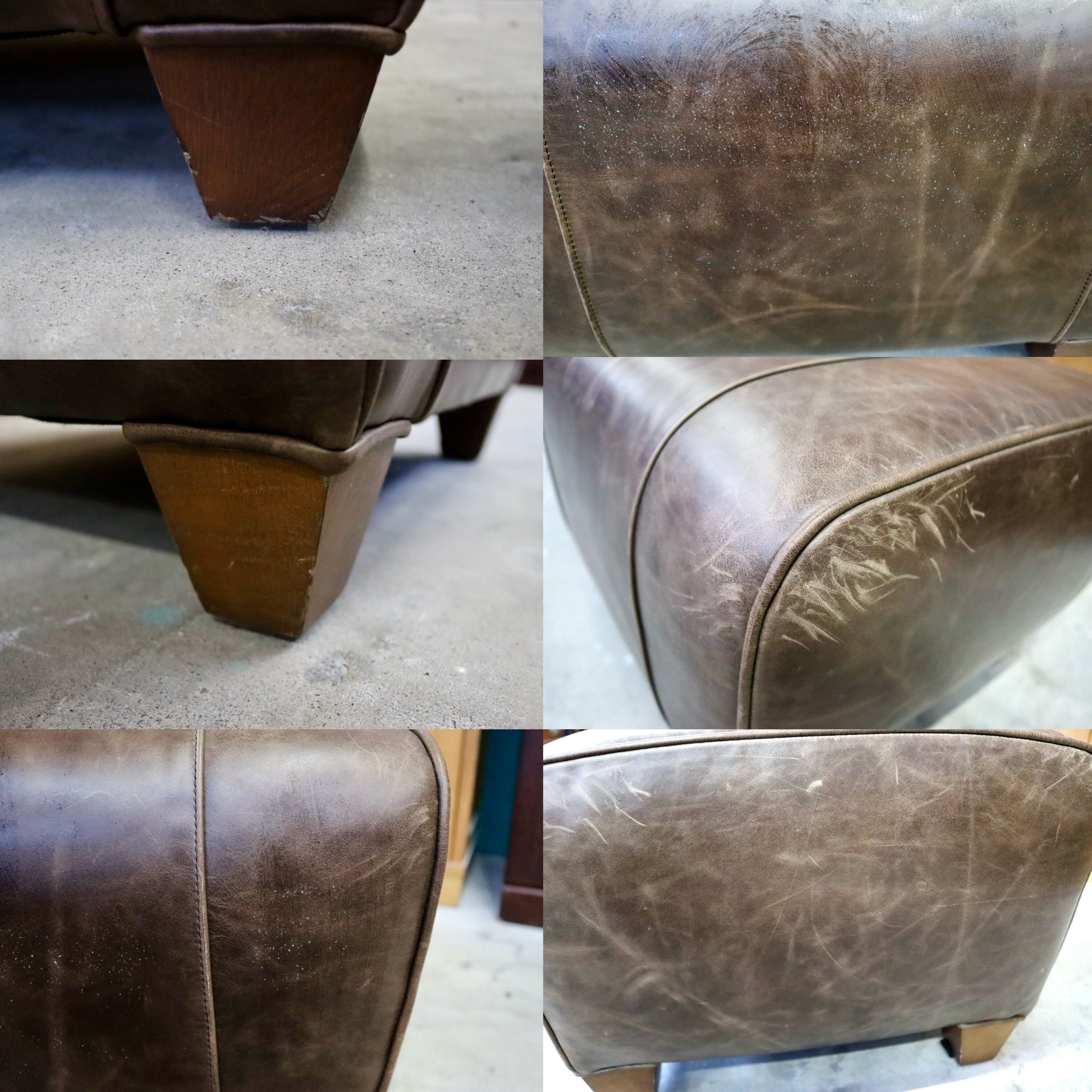 GMIK558C○Pottery Barn / ポッタリーバーン マンハッタンレザー オットマン スツール 本革 アメリカ ヴィンテージ