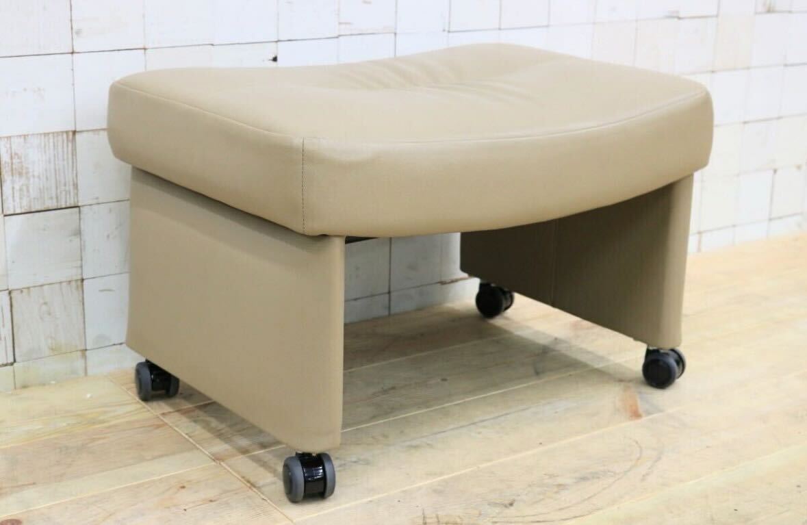 GMEH2J○karimoku / カリモク XU4206 オットマン フットスツール キャスター付き ソフトレザー 定価約4.2万
