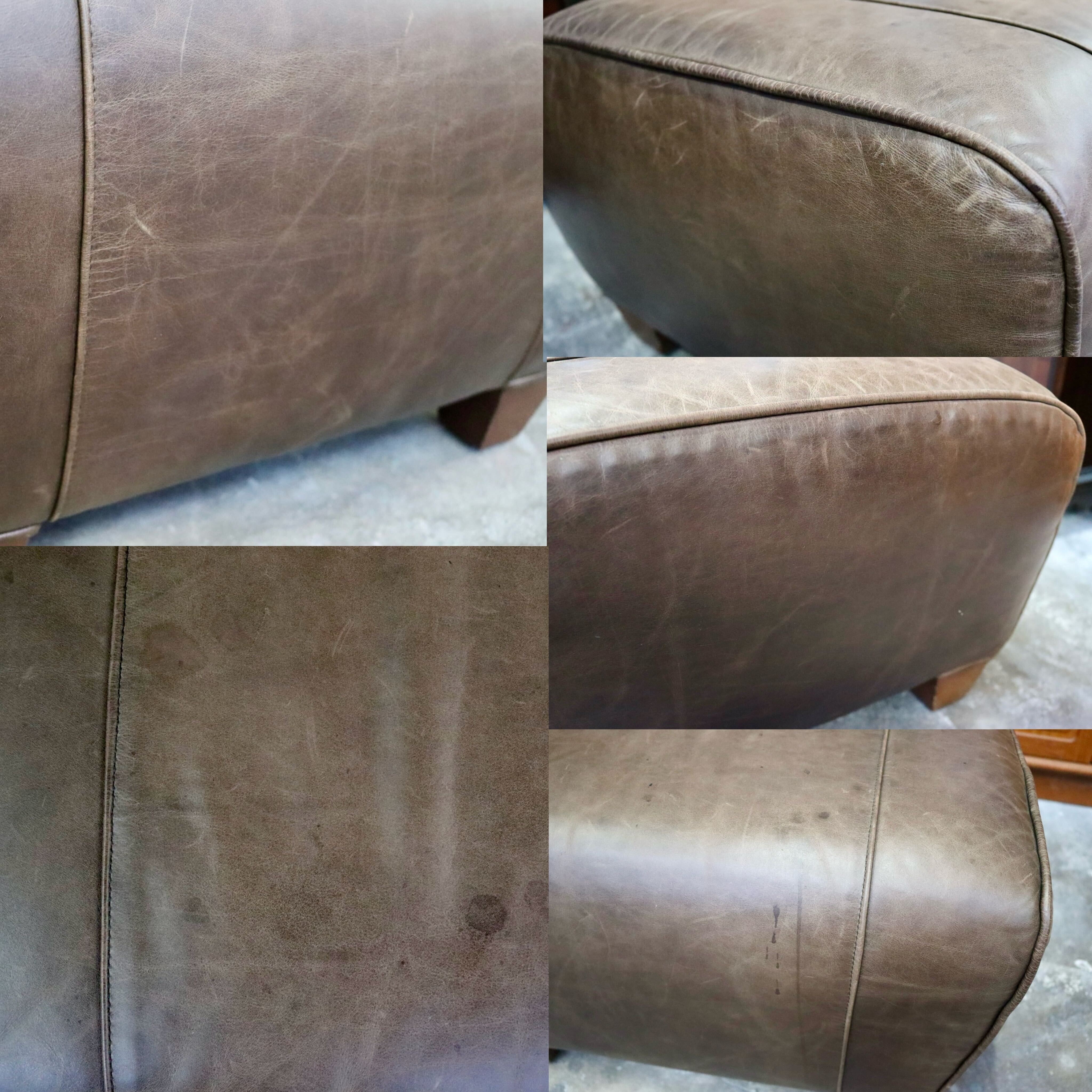 GMIK558D○Pottery Barn / ポッタリーバーン マンハッタンレザー オットマン スツール 本革 アメリカ ヴィンテージ