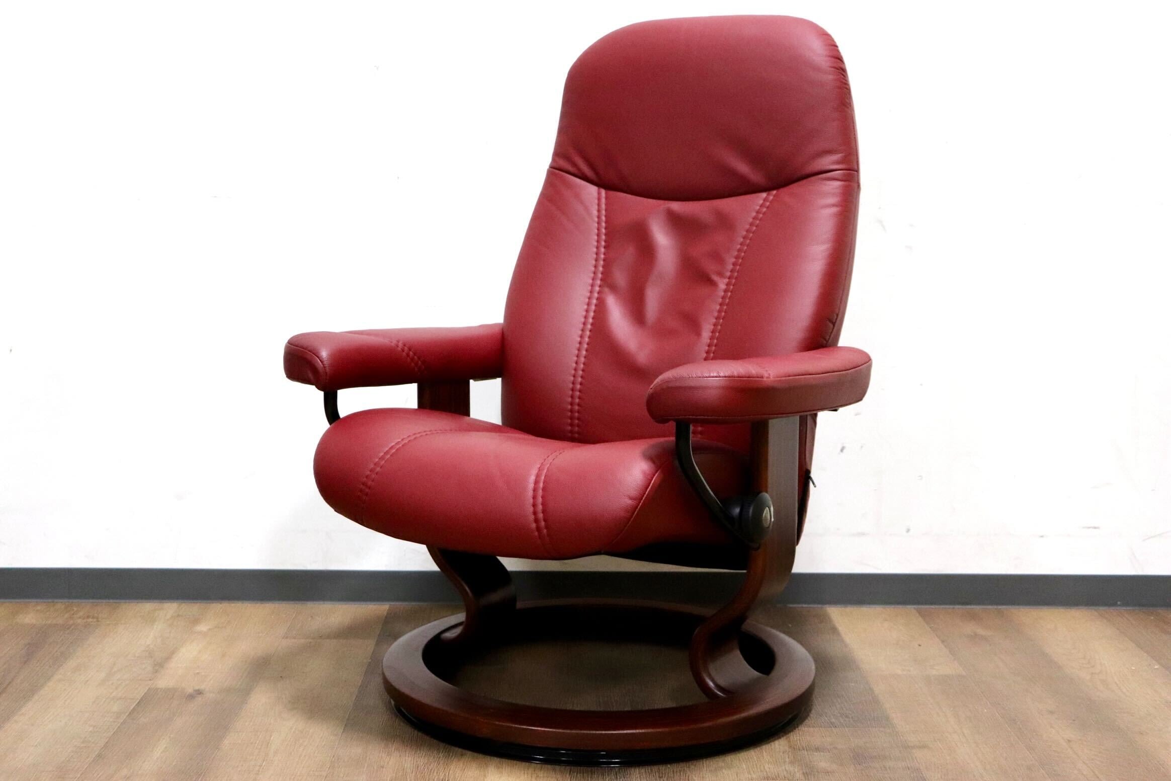 GMHK854○EKORNES / エコーネス コンサル リクライニングチェア パーソナルチェア 北欧 ノルウェー 本革 ワインレッド 定価約24万 美品