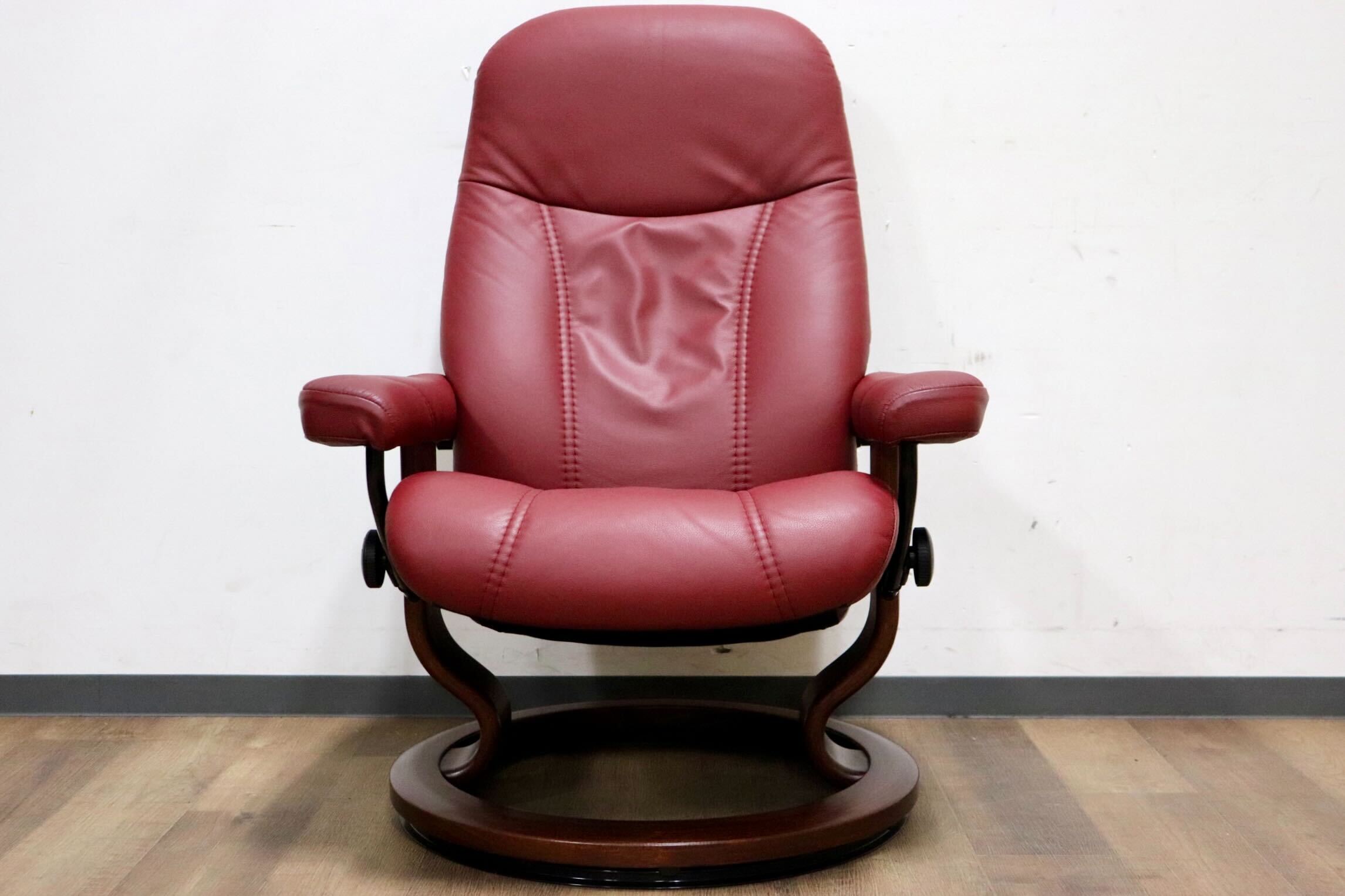 GMHK854○EKORNES / エコーネス コンサル リクライニングチェア パーソナルチェア 北欧 ノルウェー 本革 ワインレッド 定価約24万 美品
