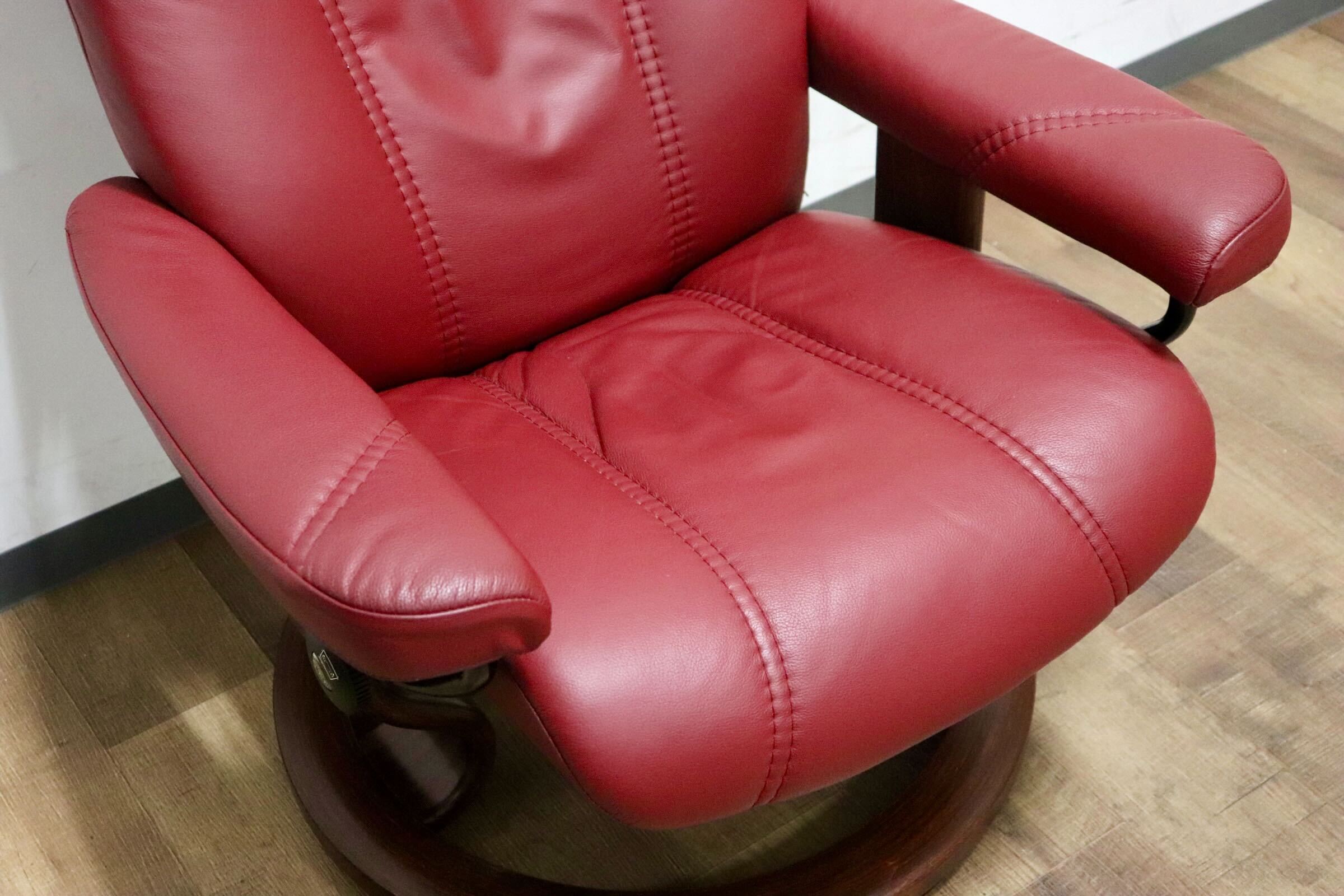 GMHK854○EKORNES / エコーネス コンサル リクライニングチェア パーソナルチェア 北欧 ノルウェー 本革 ワインレッド 定価約24万 美品