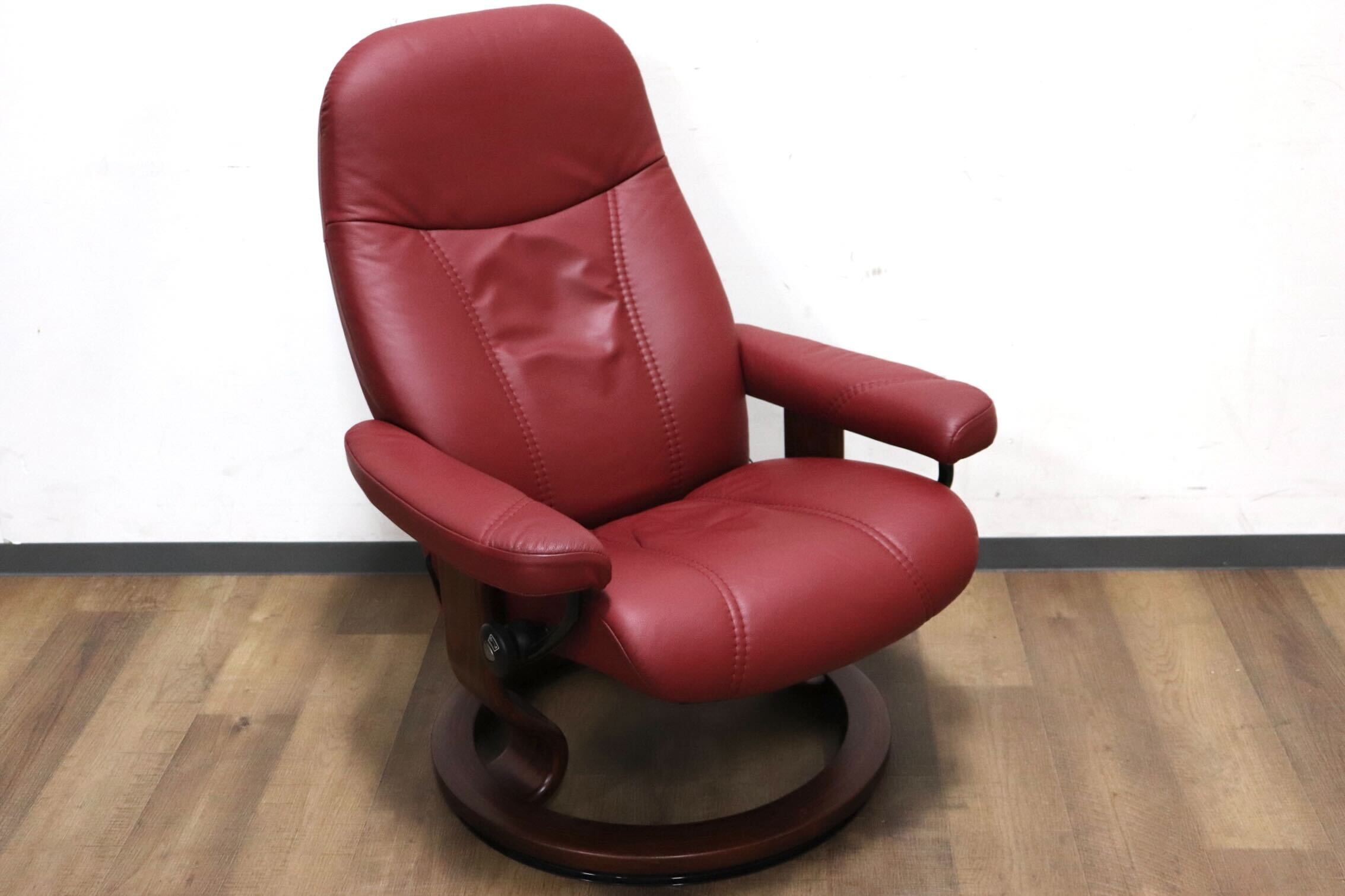 GMHK854○EKORNES / エコーネス コンサル リクライニングチェア パーソナルチェア 北欧 ノルウェー 本革 ワインレッド 定価約24万 美品