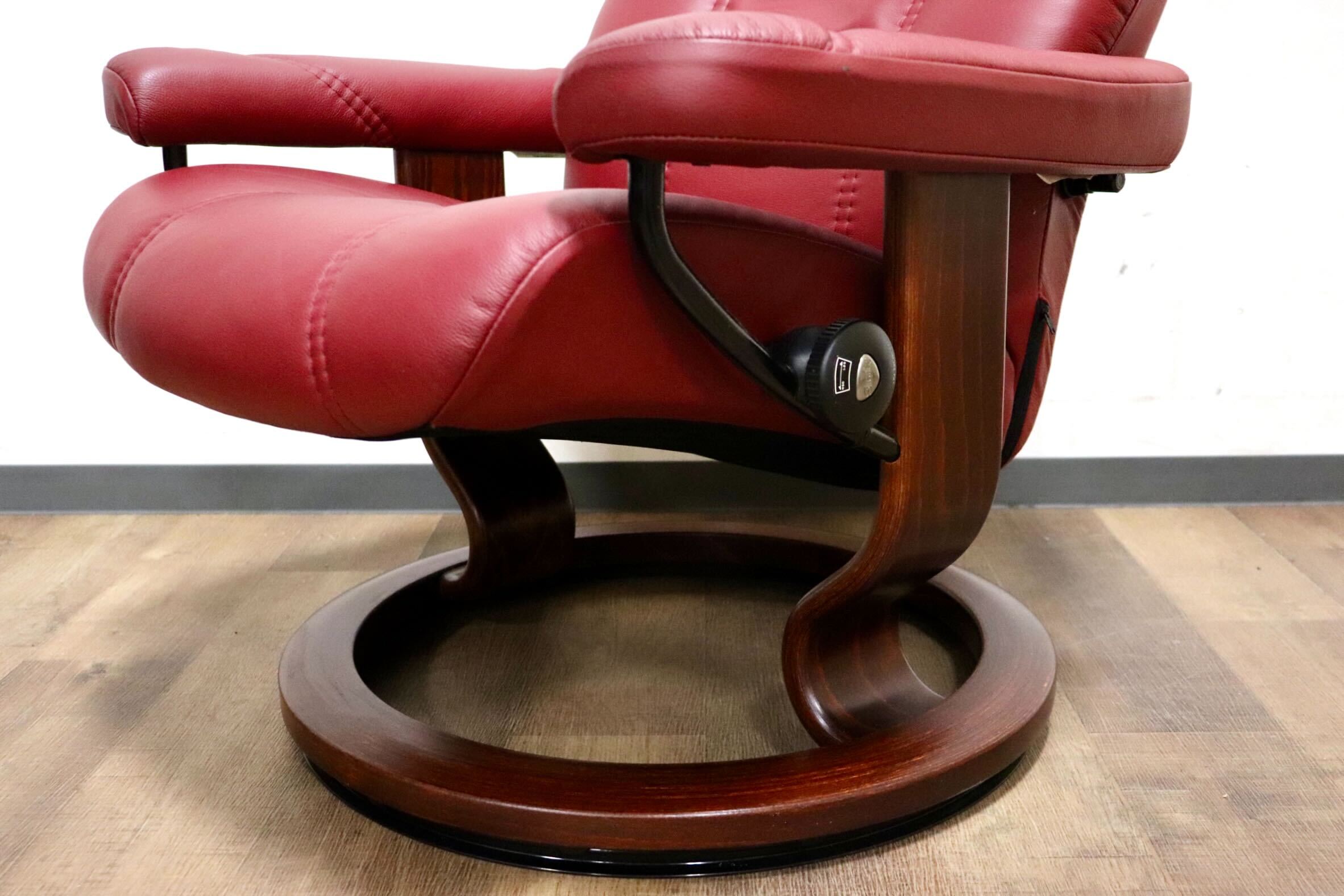 GMHK854○EKORNES / エコーネス コンサル リクライニングチェア パーソナルチェア 北欧 ノルウェー 本革 ワインレッド 定価約24万 美品