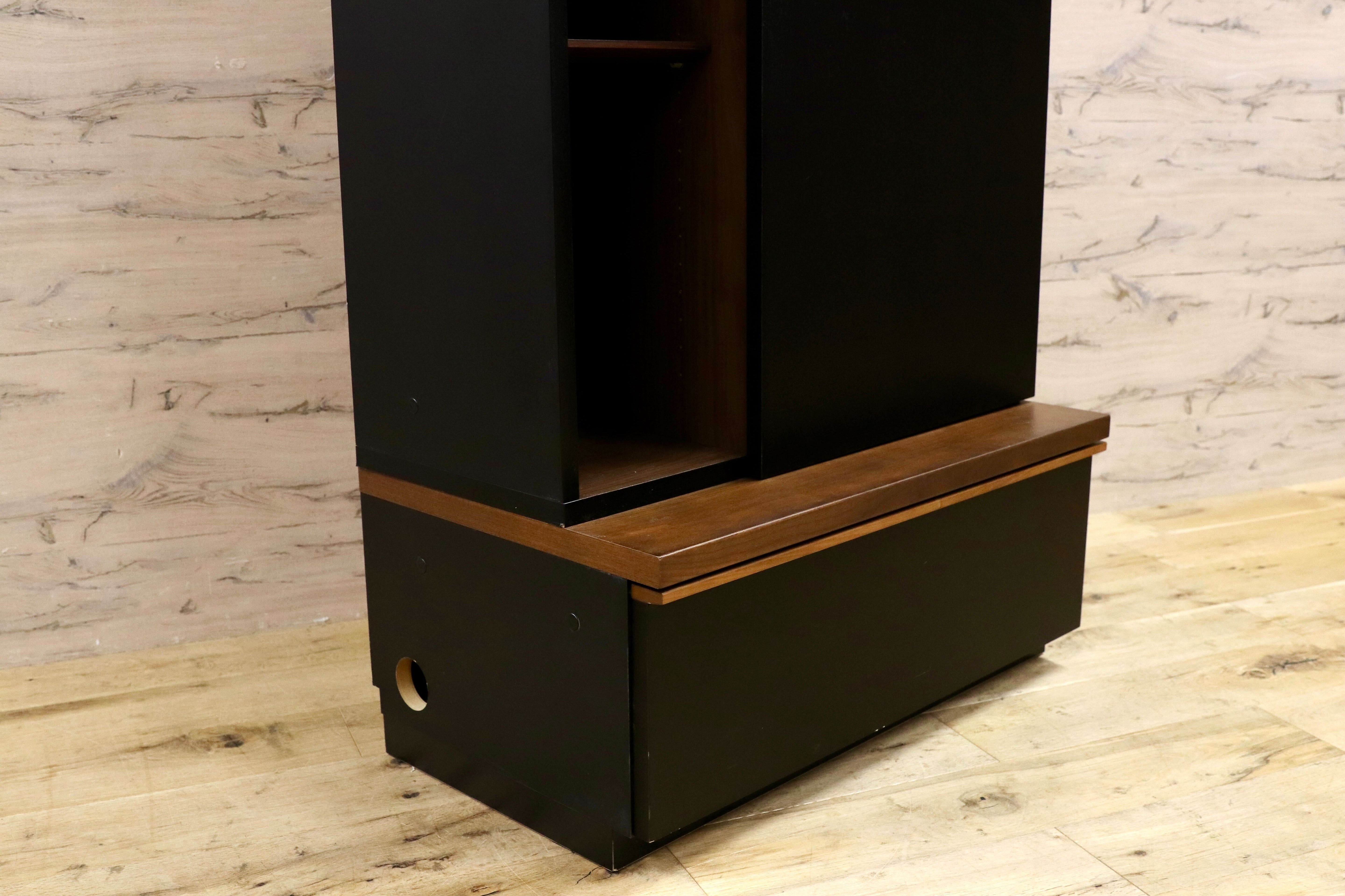 GMIH385○ミモザ オープンラック ミドルキャビネット ウォールナット ブラック モダン 棚 リビングボード 壁面収納