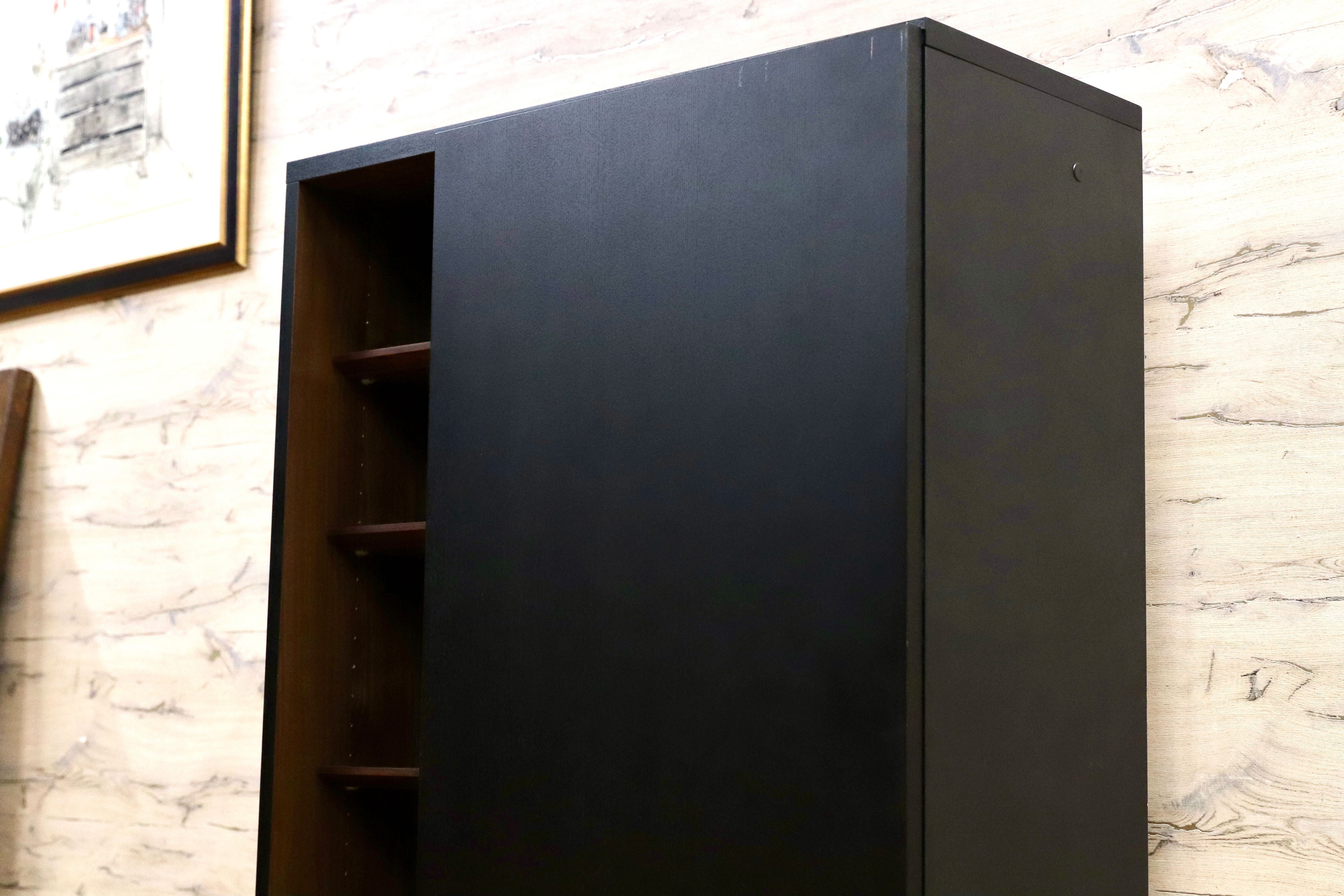 GMIH385○ミモザ オープンラック ミドルキャビネット ウォールナット ブラック モダン 棚 リビングボード 壁面収納