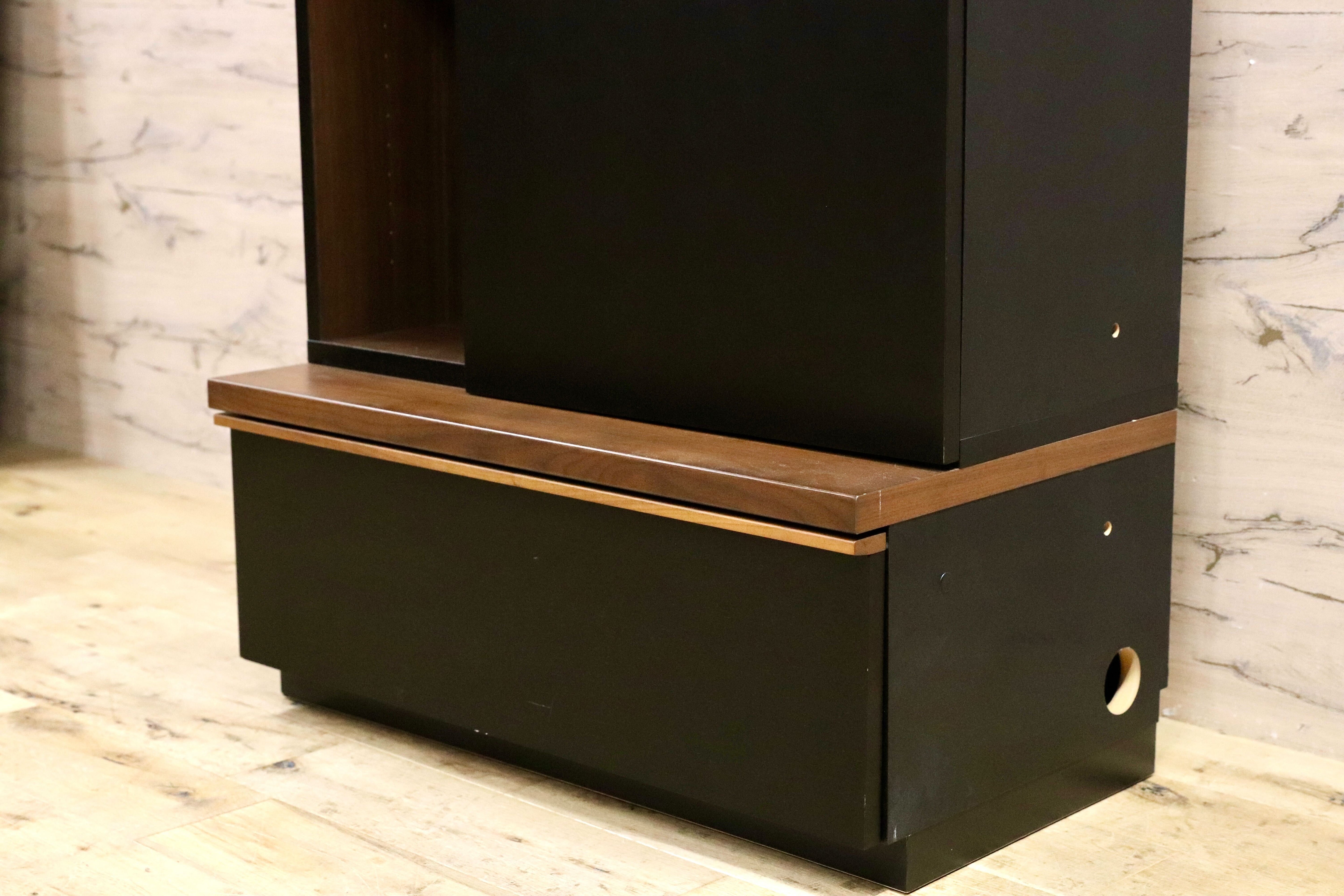 GMIH385○ミモザ オープンラック ミドルキャビネット ウォールナット ブラック モダン 棚 リビングボード 壁面収納