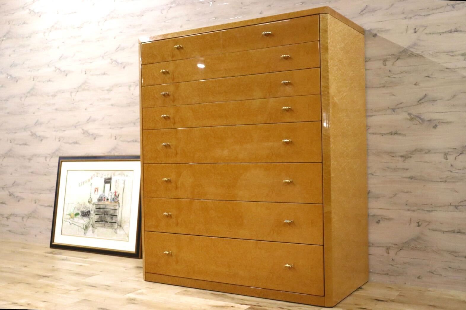 GMGK491○府中家具 バーズアイメープル 8段チェスト 整理箪笥 収納家具  