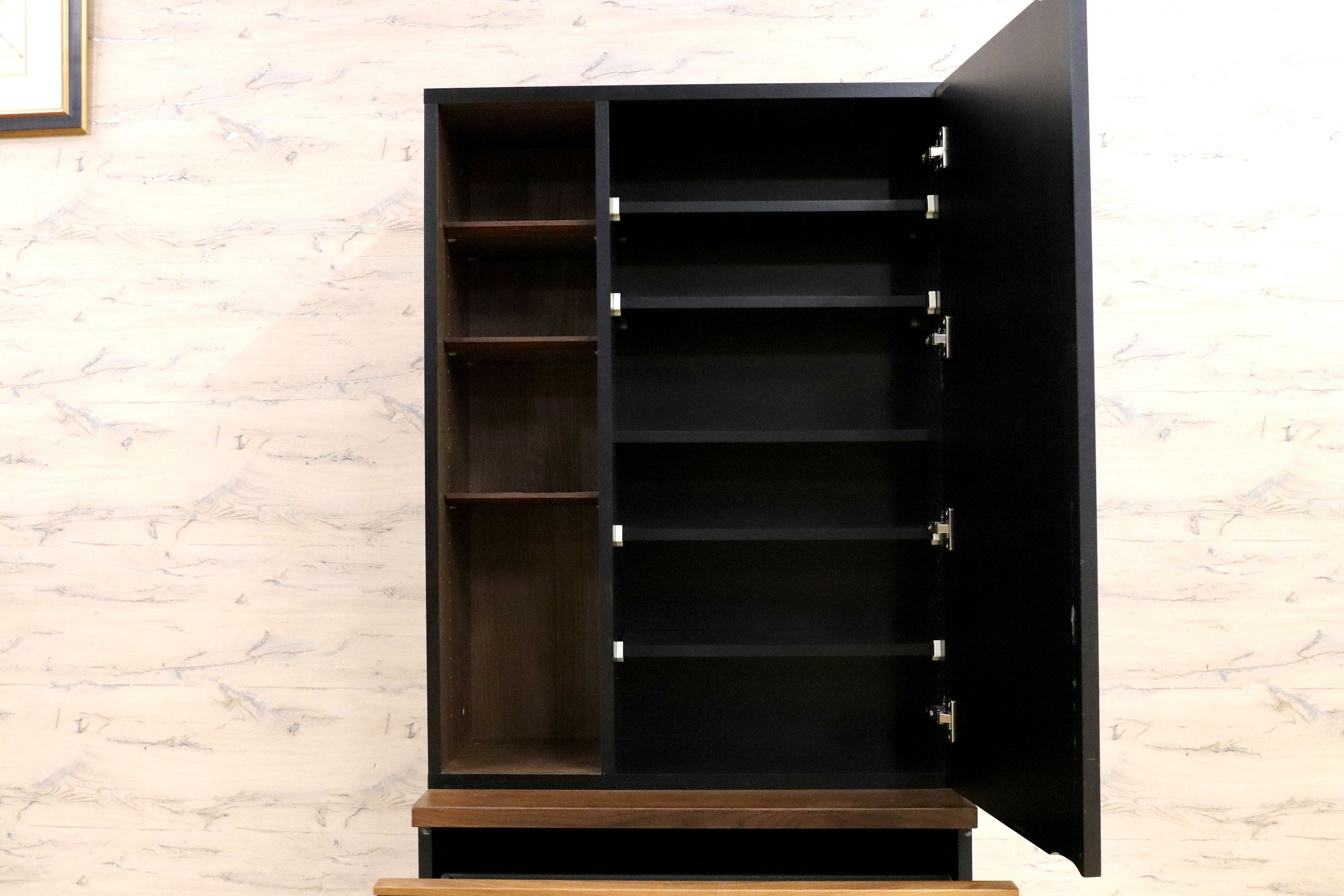 GMIH385○ミモザ オープンラック ミドルキャビネット ウォールナット ブラック モダン 棚 リビングボード 壁面収納