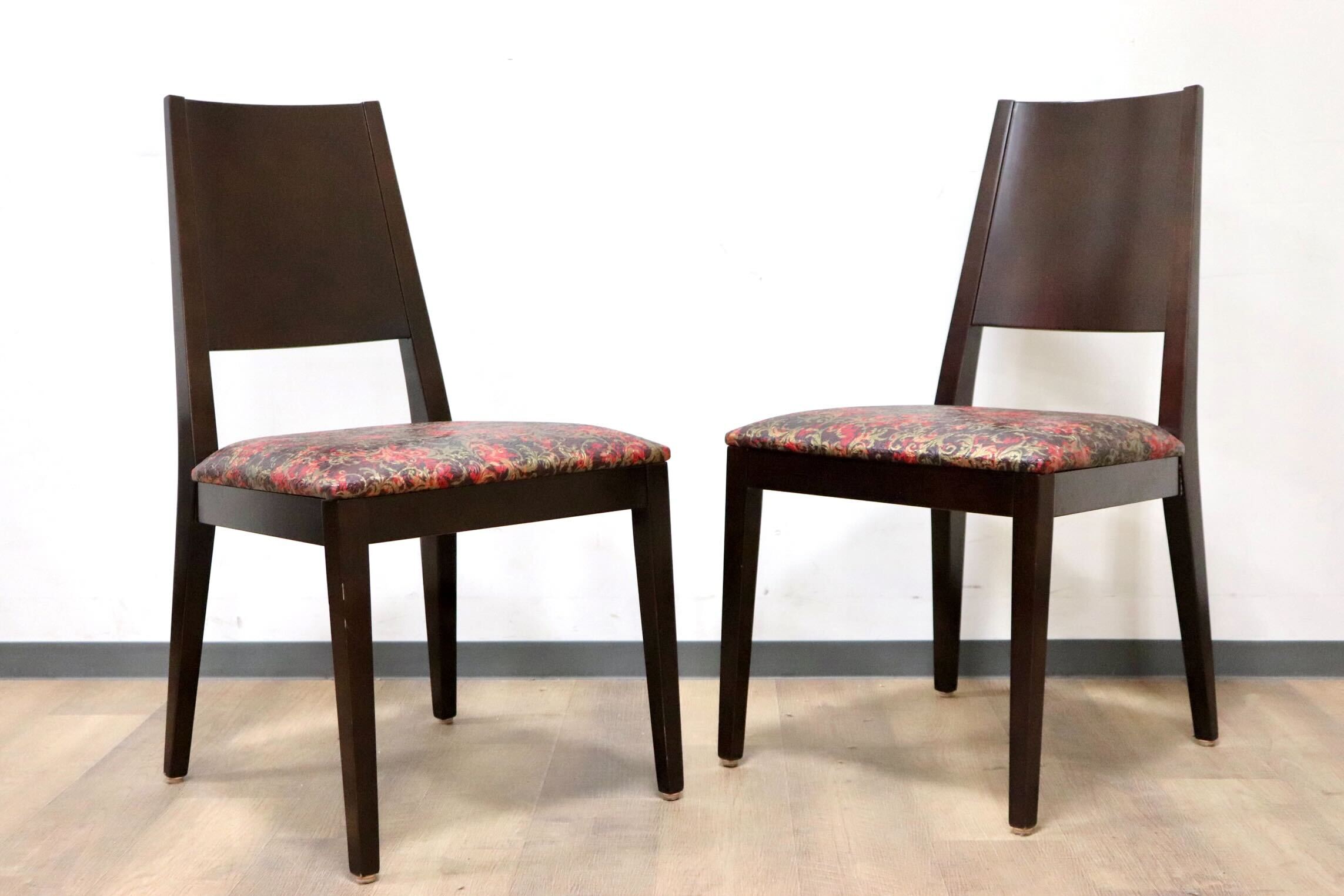 GMHH21F○CRES ダイニングチェア 椅子 2脚セット 食卓椅子 アームレスチェア 木製 合皮 ボタニカル モダン レトロ 店舗 カフェ 喫茶 美品