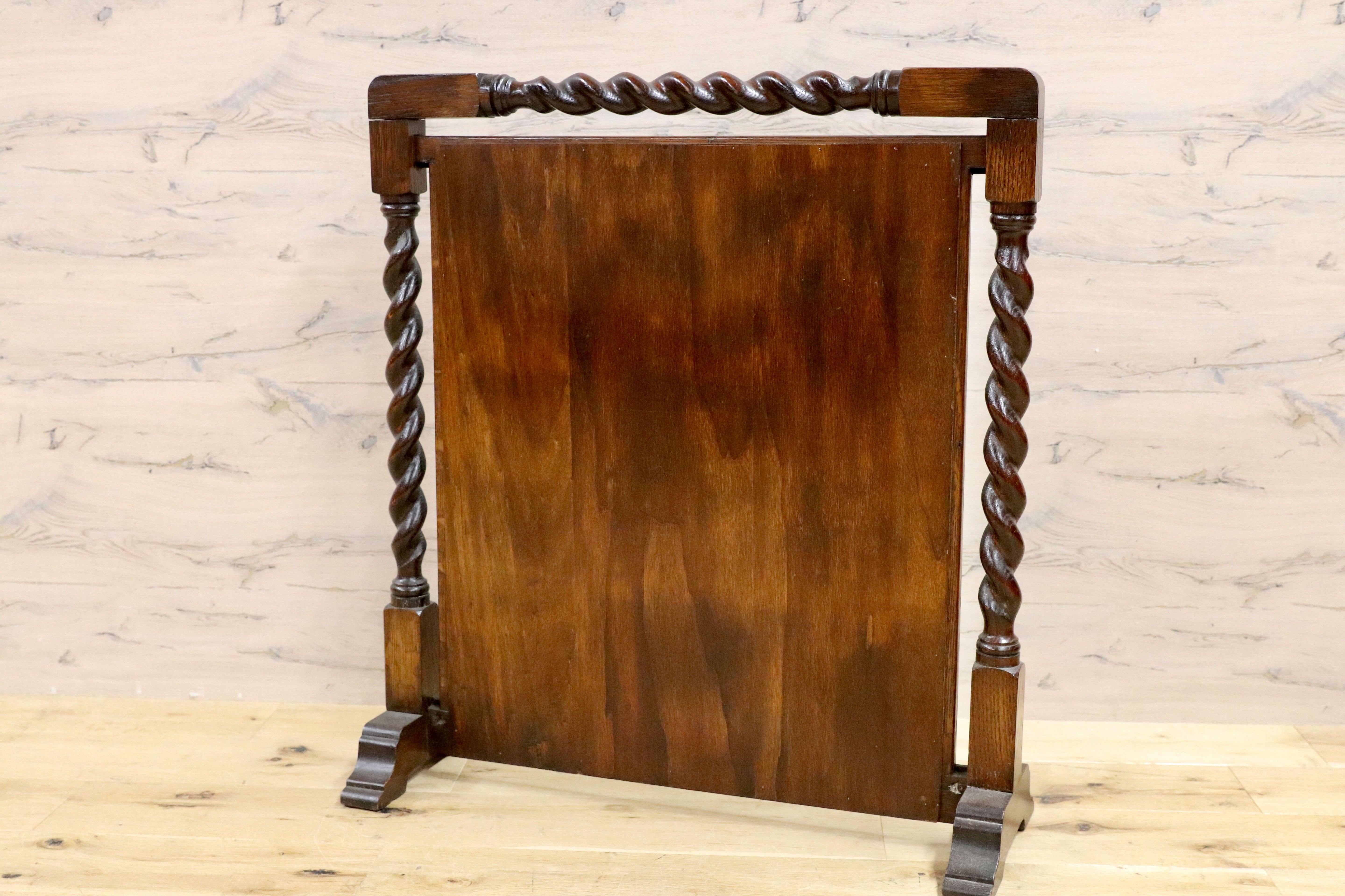 GMFK709○英国 イギリス 西洋 アンティーク ツイストファイヤースクリーン オーク材 クラシック 目隠し インテリア 刺繍 オブジェ 希少