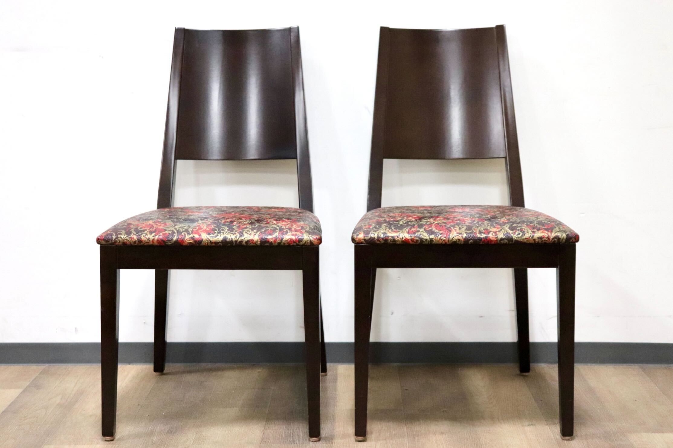 GMHH21F○CRES ダイニングチェア 椅子 2脚セット 食卓椅子 アームレスチェア 木製 合皮 ボタニカル モダン レトロ 店舗 カフェ 喫茶 美品