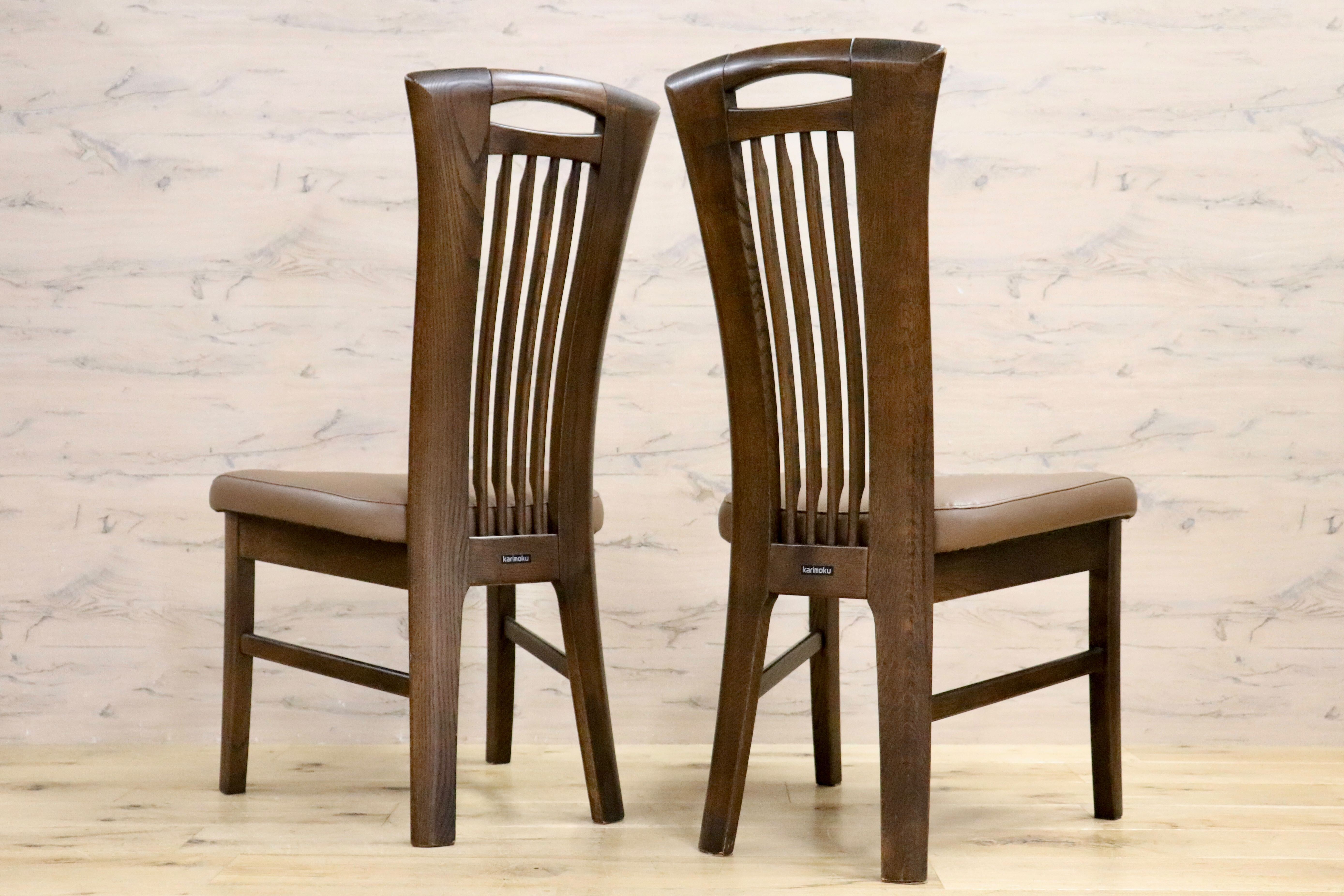 GMHN226A○karimoku / カリモク ダイニングチェア 2脚セット アームレスチェア 椅子 カントリー モダン レトロ オーク 合皮 国産家具