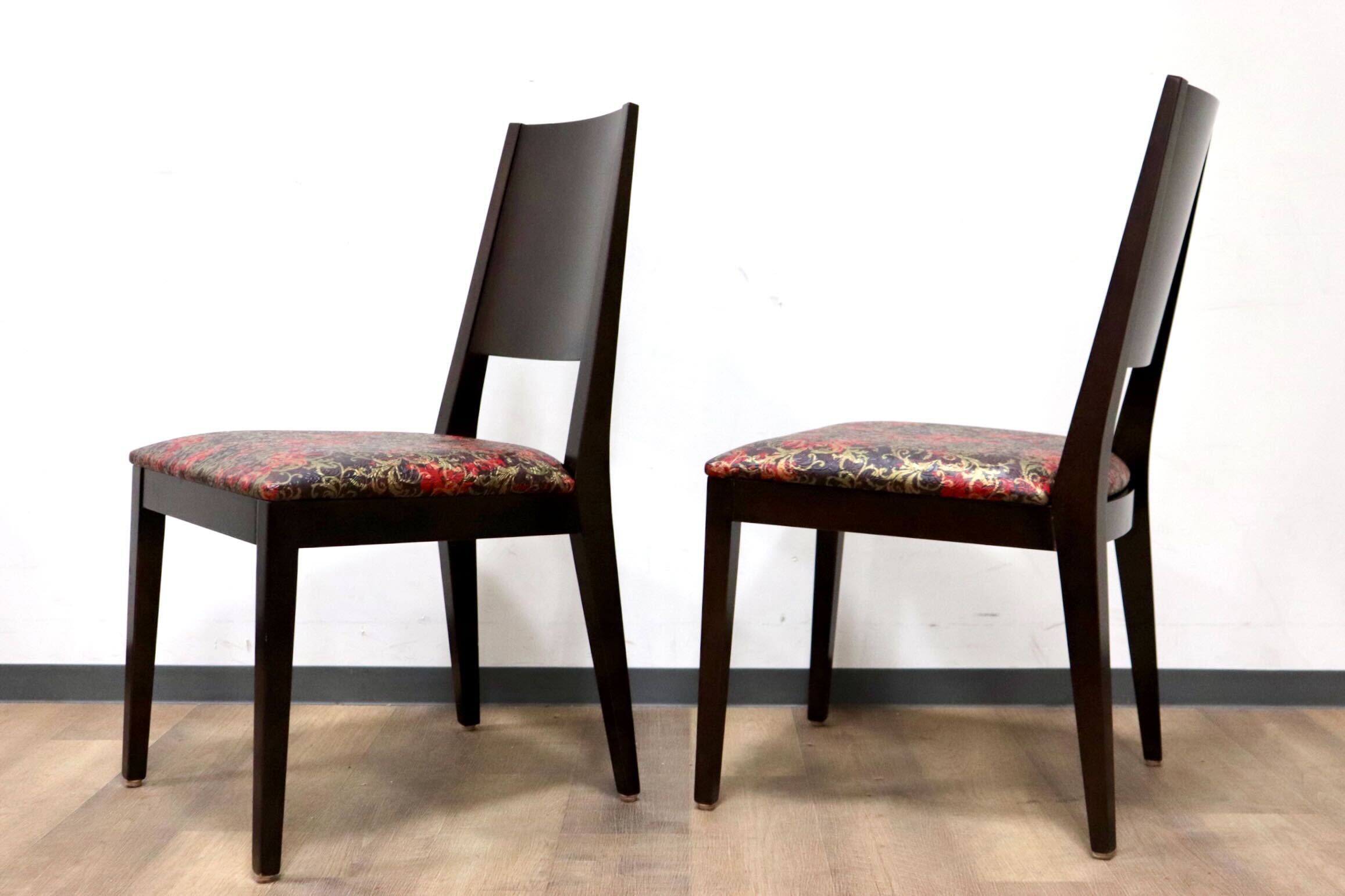 GMHH21F○CRES ダイニングチェア 椅子 2脚セット 食卓椅子 アームレスチェア 木製 合皮 ボタニカル モダン レトロ 店舗 カフェ 喫茶 美品