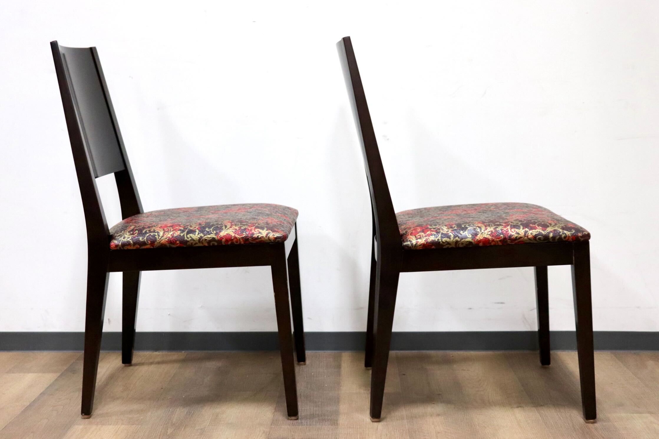 GMHH21F○CRES ダイニングチェア 椅子 2脚セット 食卓椅子 アームレスチェア 木製 合皮 ボタニカル モダン レトロ 店舗 カフェ 喫茶 美品