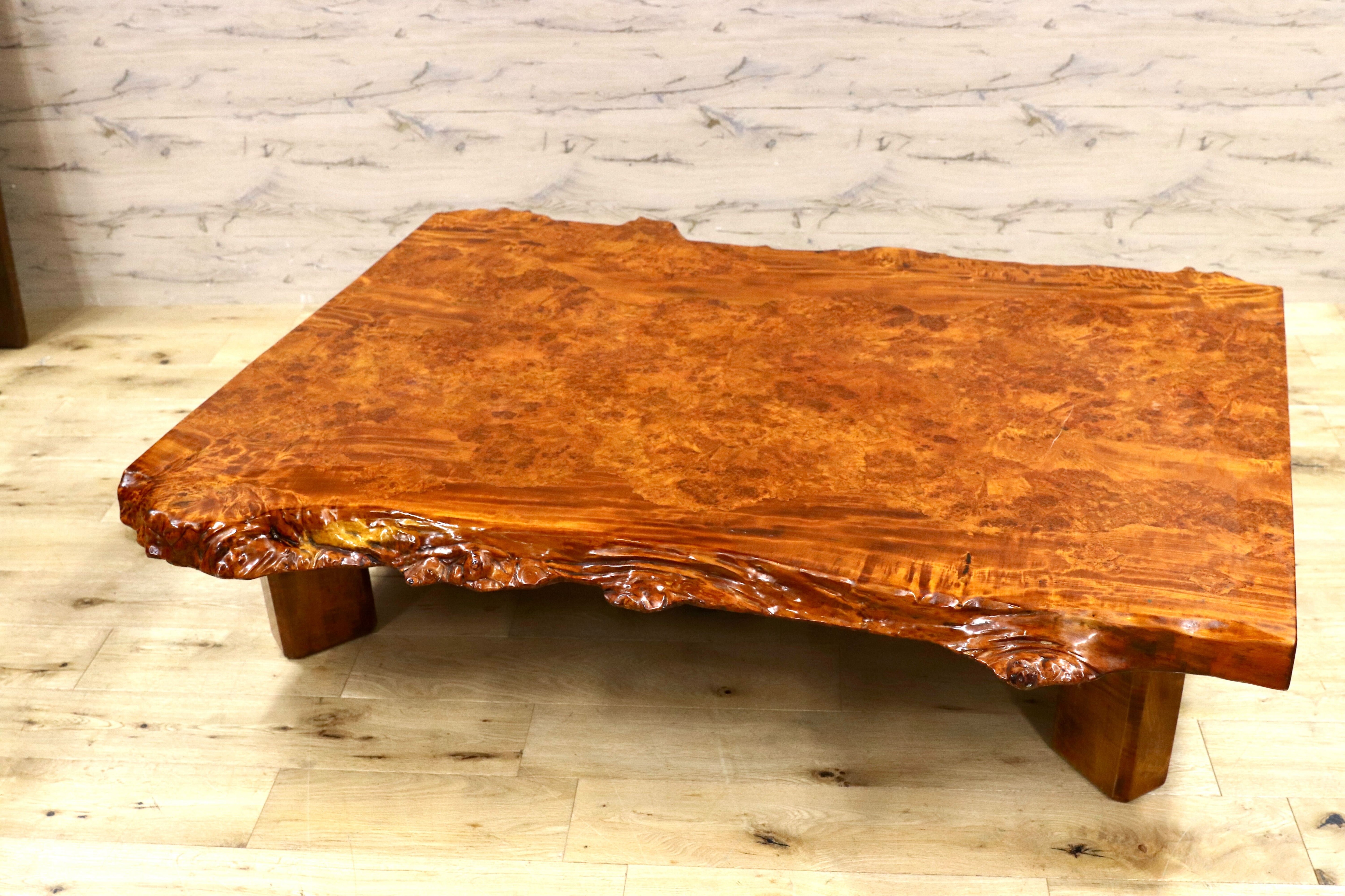 GMIH384○花梨材 座卓 リビングテーブル ローテーブル センターテーブル 瘤杢 バール杢 最高級 和室 座敷 和家具 レトロ アンティーク