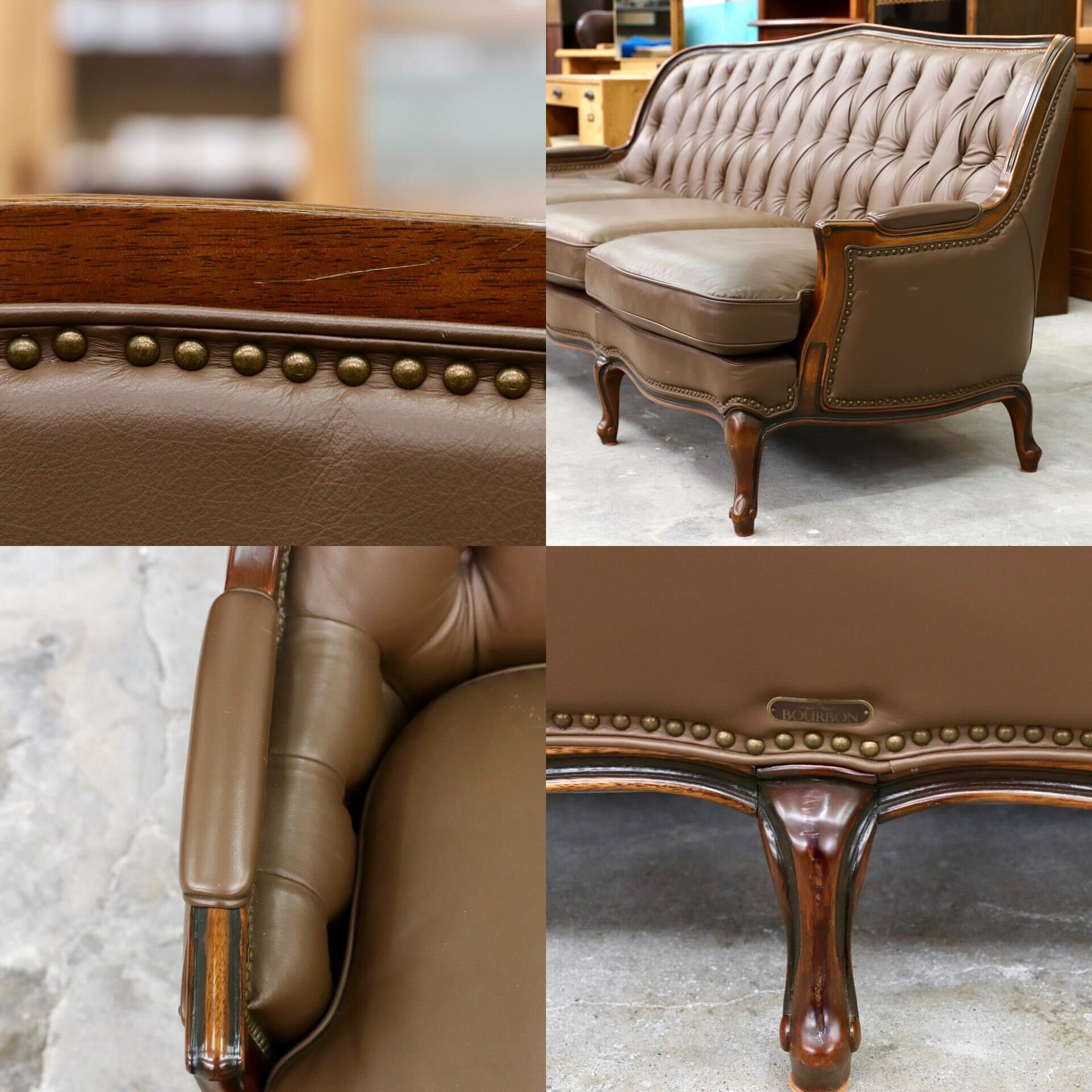 GMHK715○maruni / マルニ BOURBON ブルボン 3人掛けソファ トリプルソファ 本革 ブラウン クラシック ヴィンテージ 稀少モデル