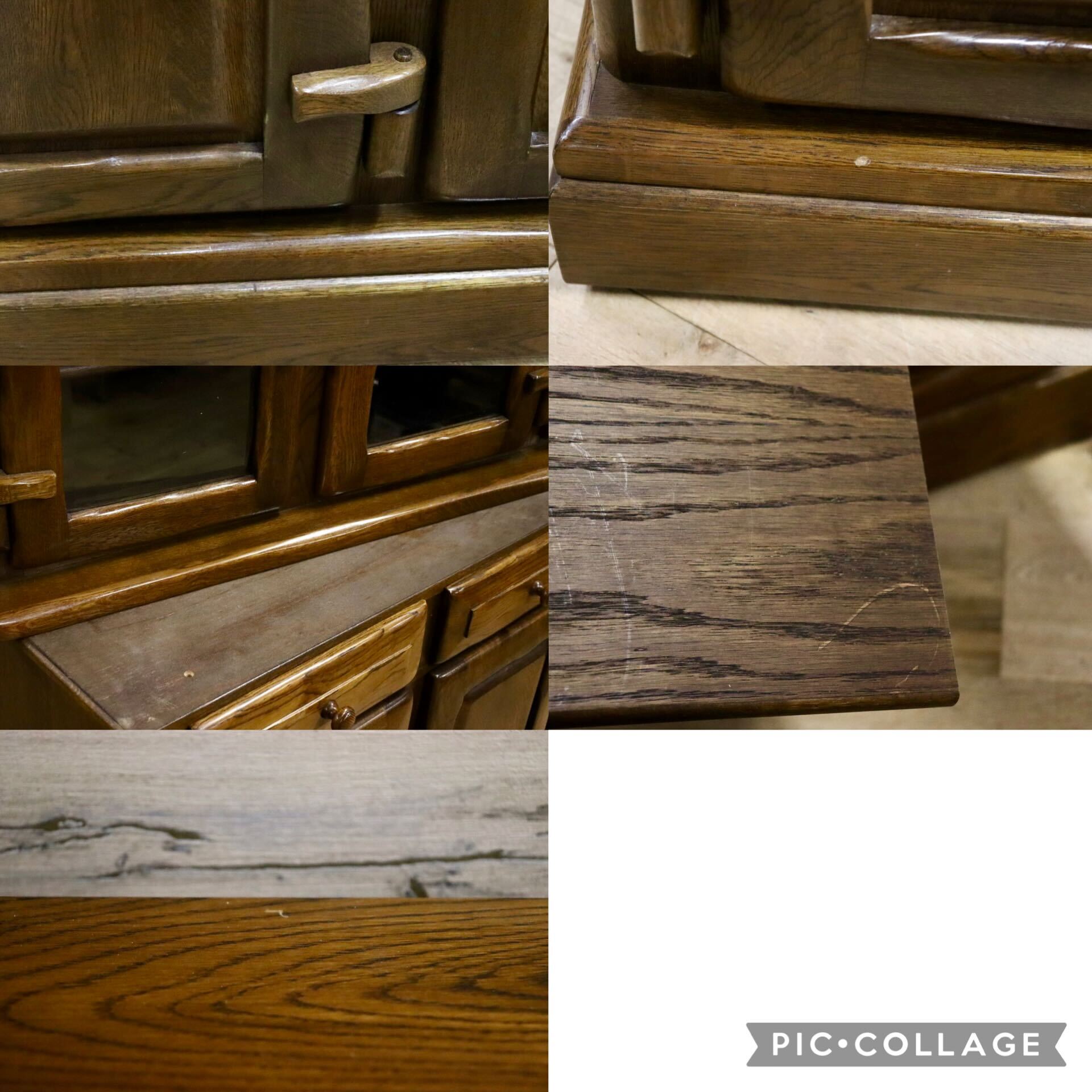 GMIS348○河本家具 / Molis 旭川家具 キャビネット サイドボード リビングボード 飾り棚 オーク無垢材 カントリー ヴィンテージ 美品