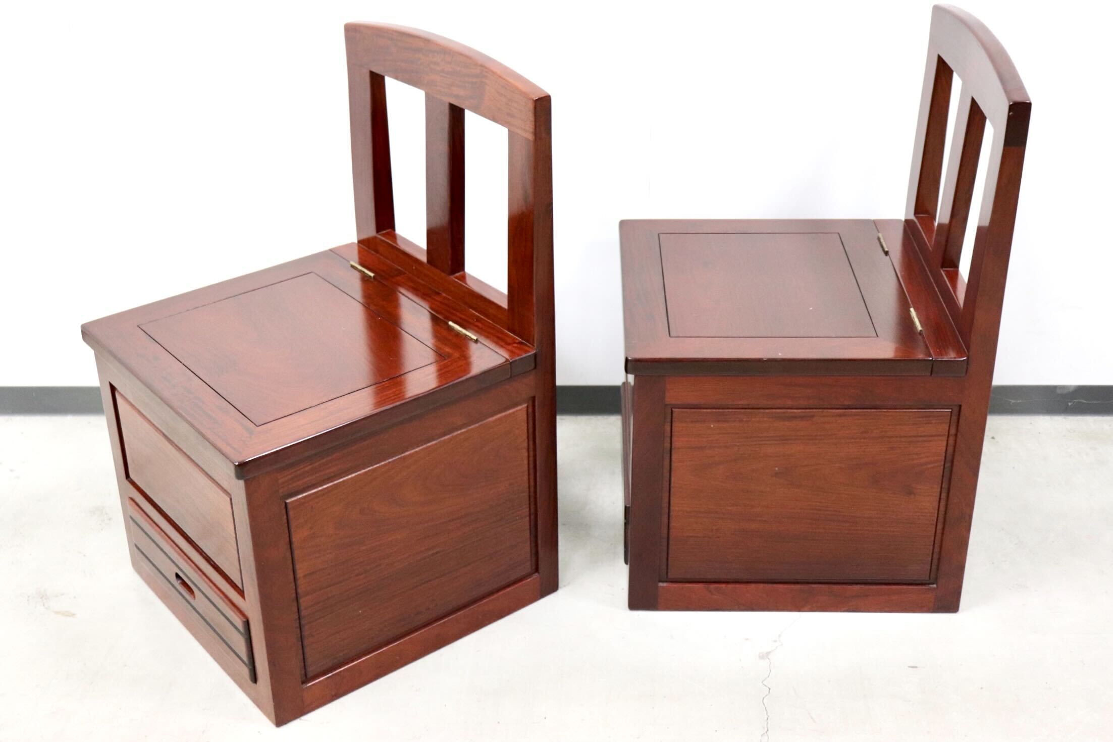 GMGS51A○唐木 花梨 無垢材 ダイニングチェア 囲炉裏チェア 2脚セット 食卓椅子 和家具 収納付き 炉端 和モダン レトロ アンティーク 希少