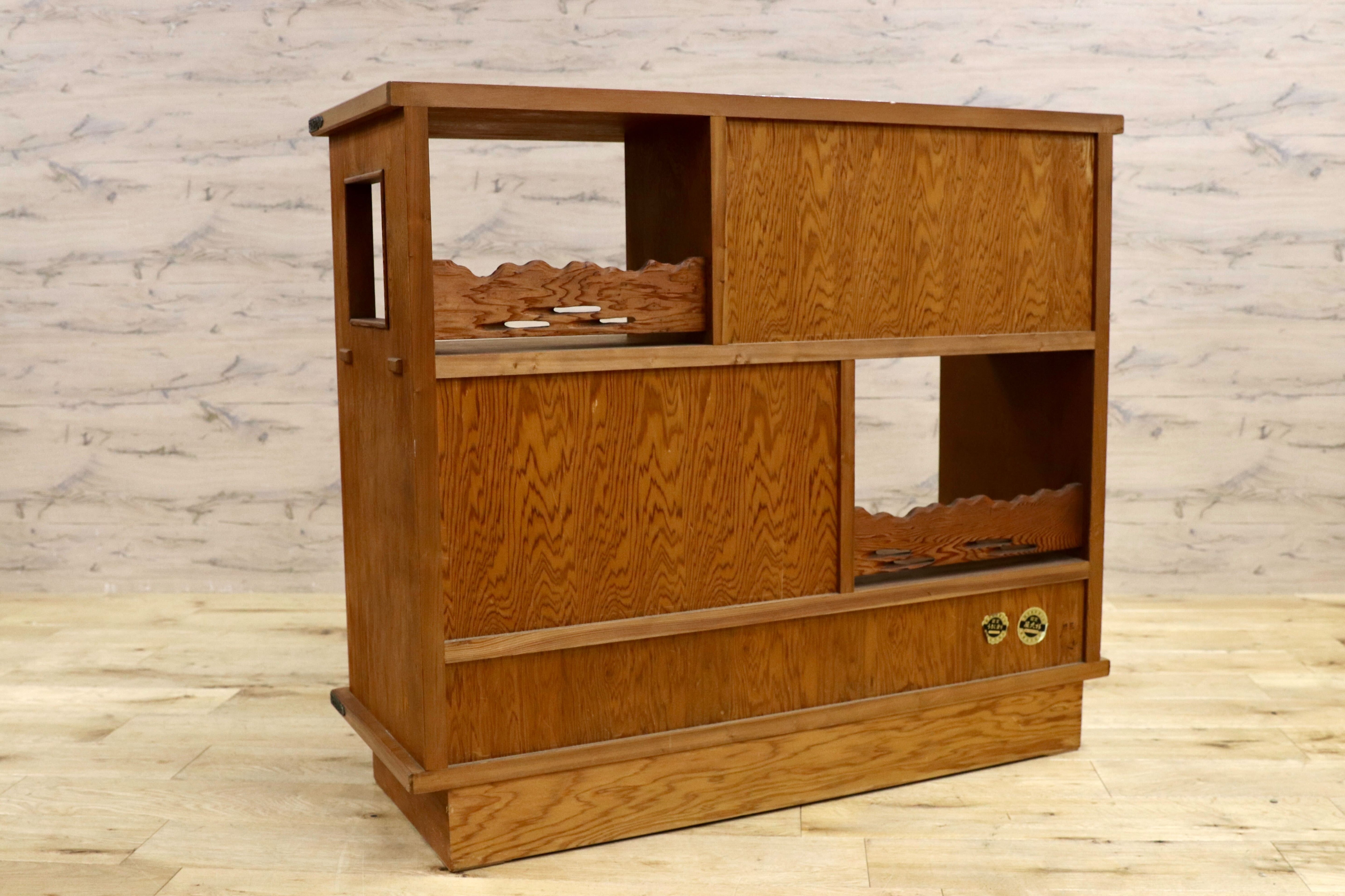 GMIH386○世界遺産屋久杉 茶棚 サイドボード リビングボード 飾り棚 シェルフ ラック 和家具 和モダン レトロ アンティーク 古民家