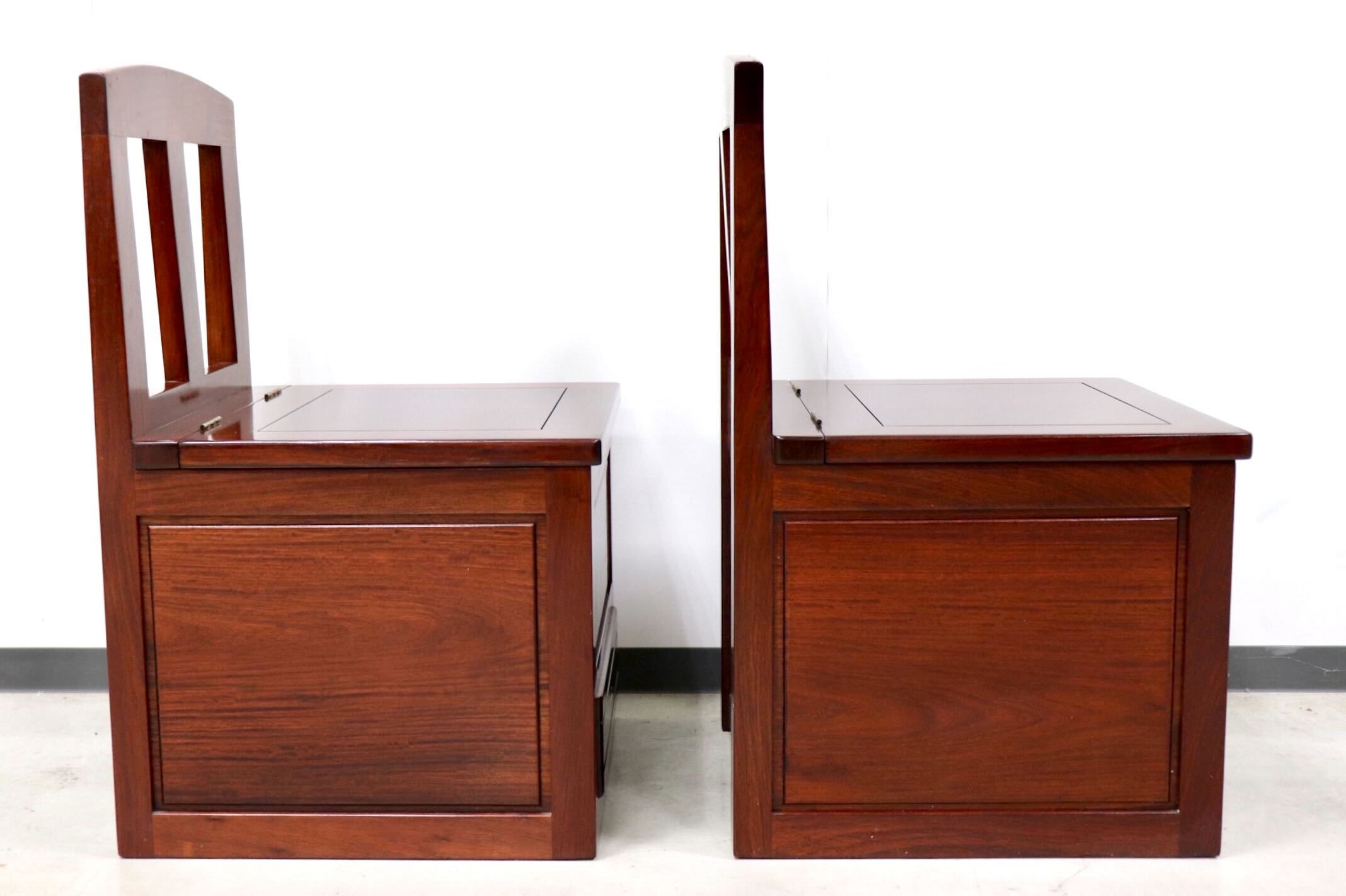 GMGS51A○唐木 花梨 無垢材 ダイニングチェア 囲炉裏チェア 2脚セット 食卓椅子 和家具 収納付き 炉端 和モダン レトロ アンティーク 希少