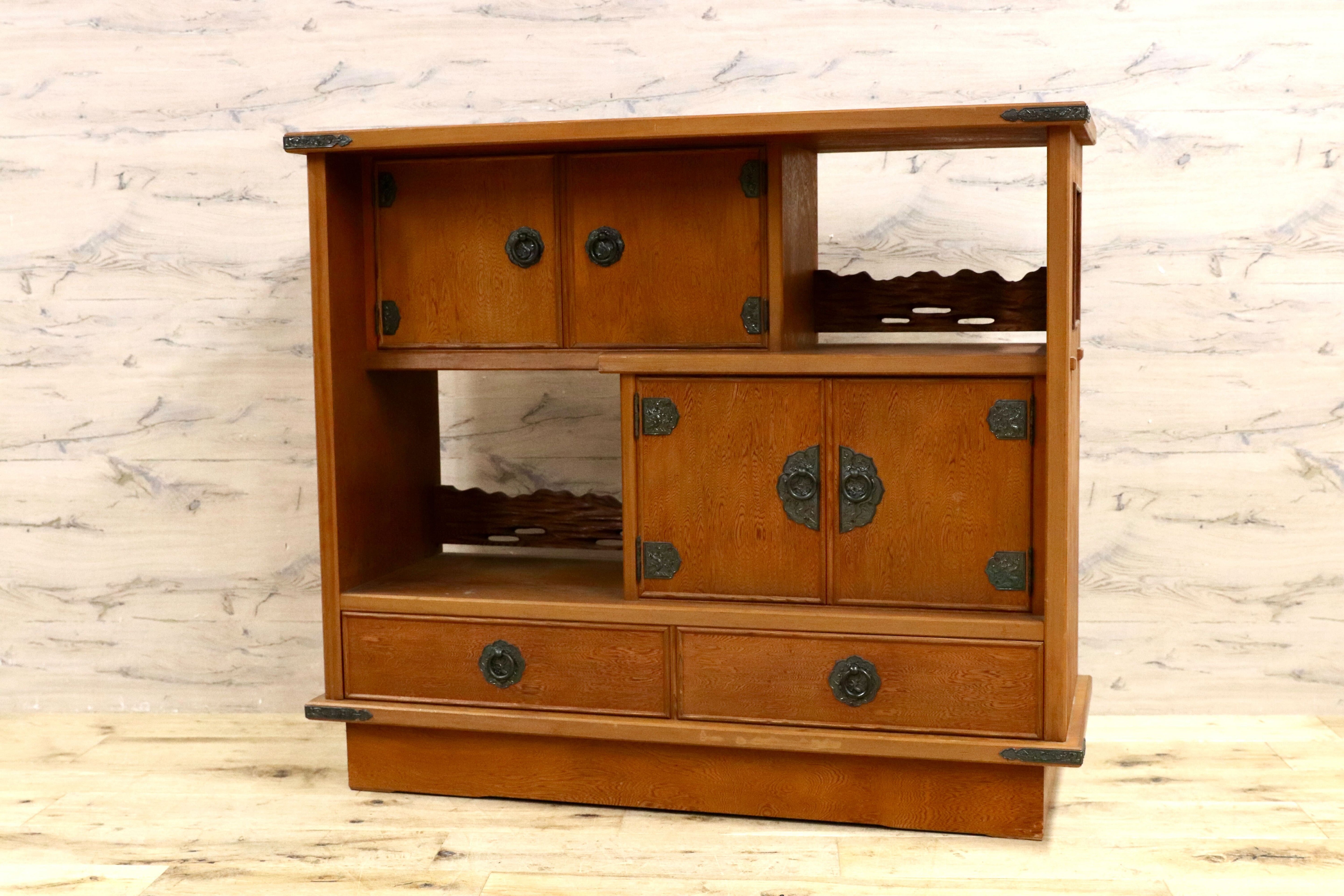 GMIH386○世界遺産屋久杉 茶棚 サイドボード リビングボード 飾り棚 シェルフ ラック 和家具 和モダン レトロ アンティーク 古民家