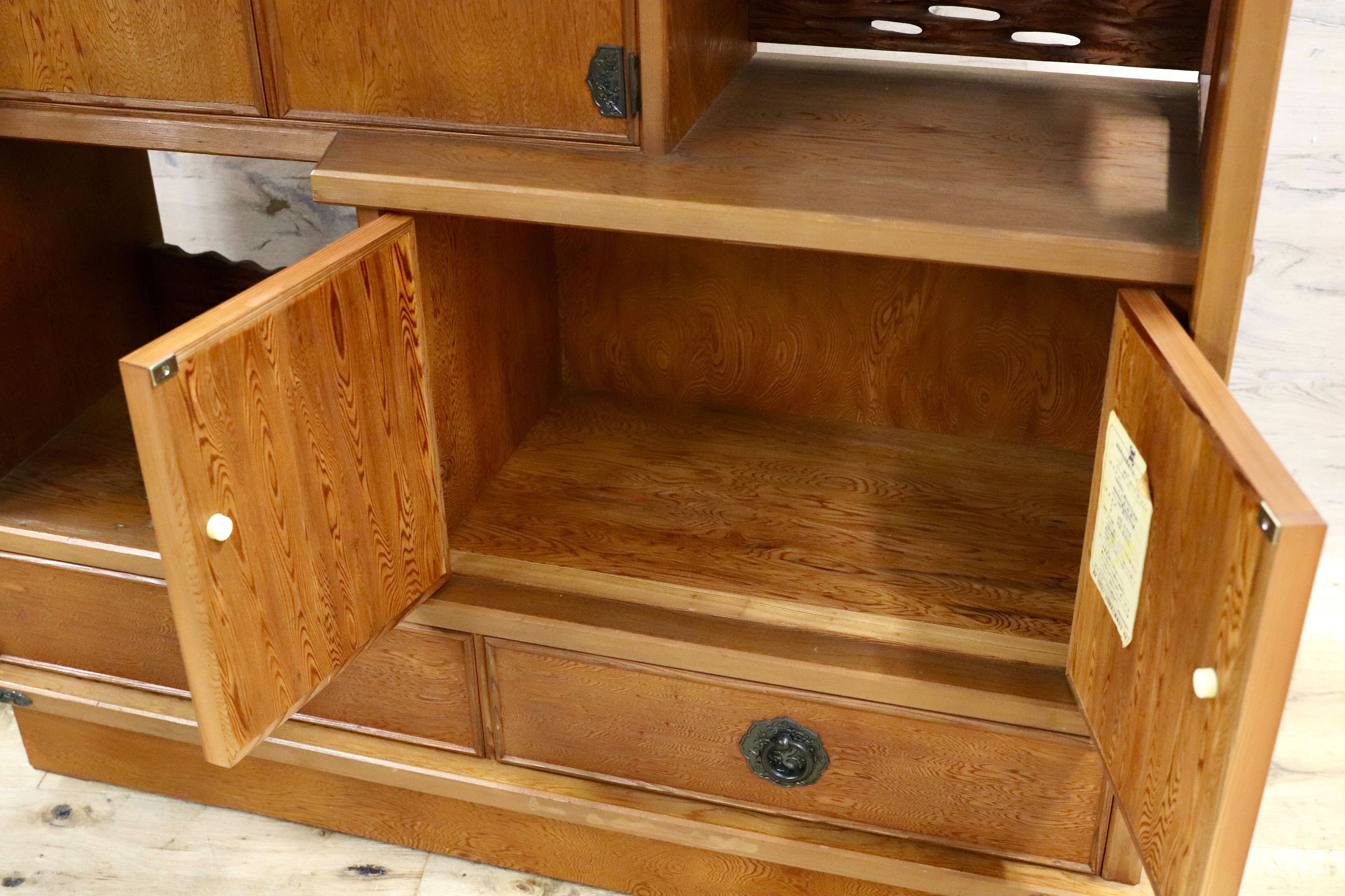 GMIH386○世界遺産屋久杉 茶棚 サイドボード リビングボード 飾り棚 シェルフ ラック 和家具 和モダン レトロ アンティーク 古民家