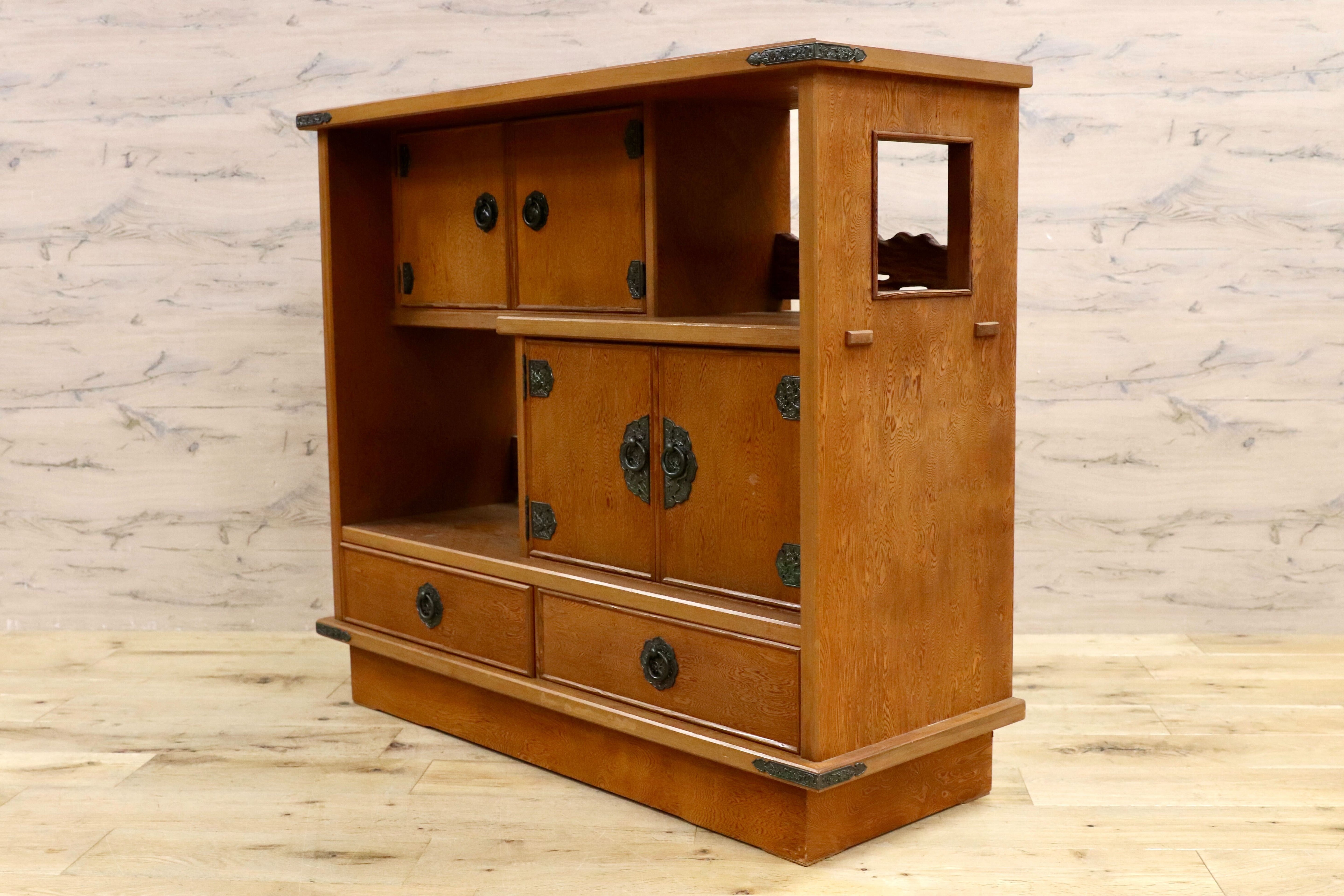 GMIH386○世界遺産屋久杉 茶棚 サイドボード リビングボード 飾り棚 シェルフ ラック 和家具 和モダン レトロ アンティーク 古民家