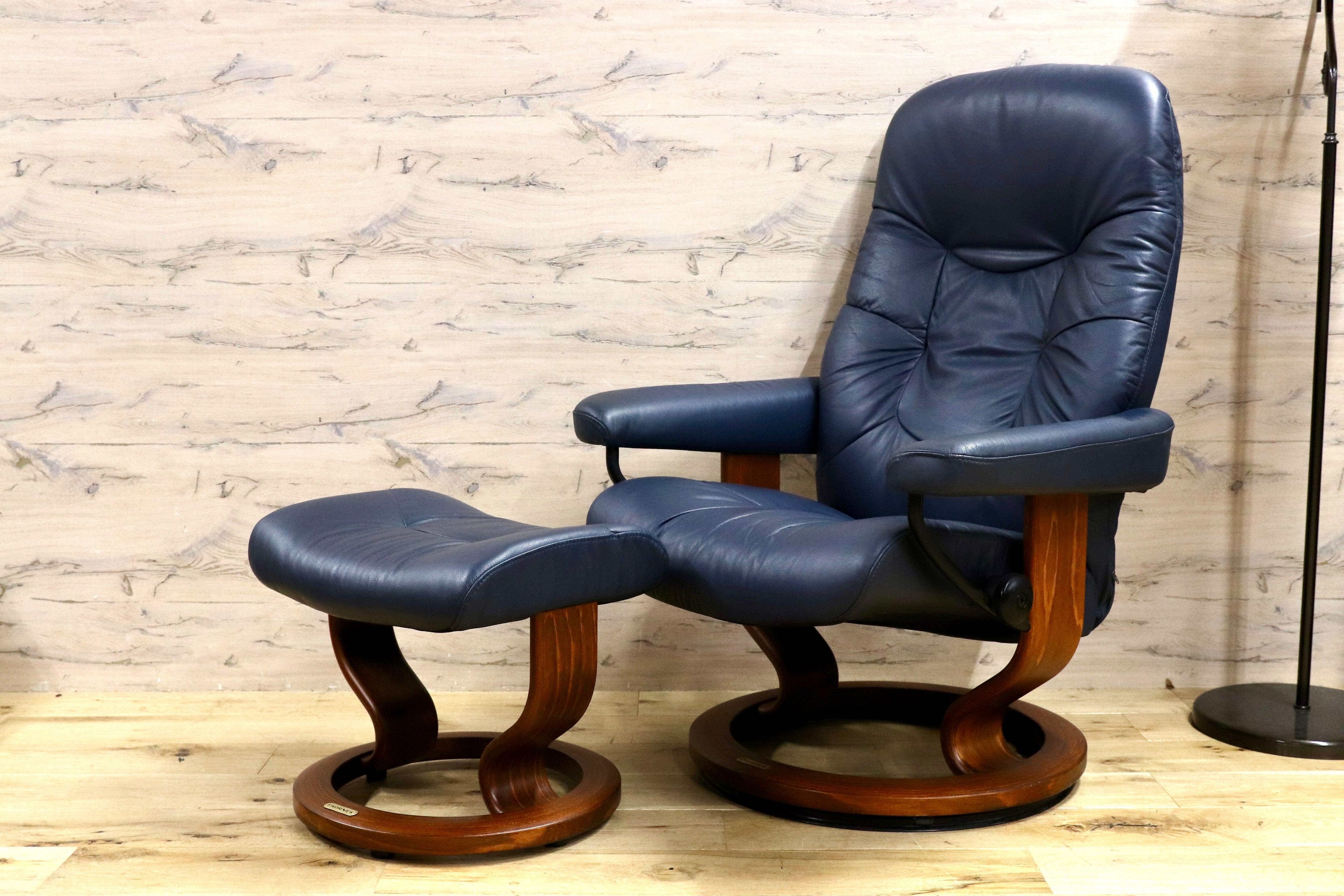 GMHS195○EKORNES / エコーネス ストレスレス リクライニングチェア ラウンジチェア シングルソファ 本革 ブルー 北欧 ノルウェー