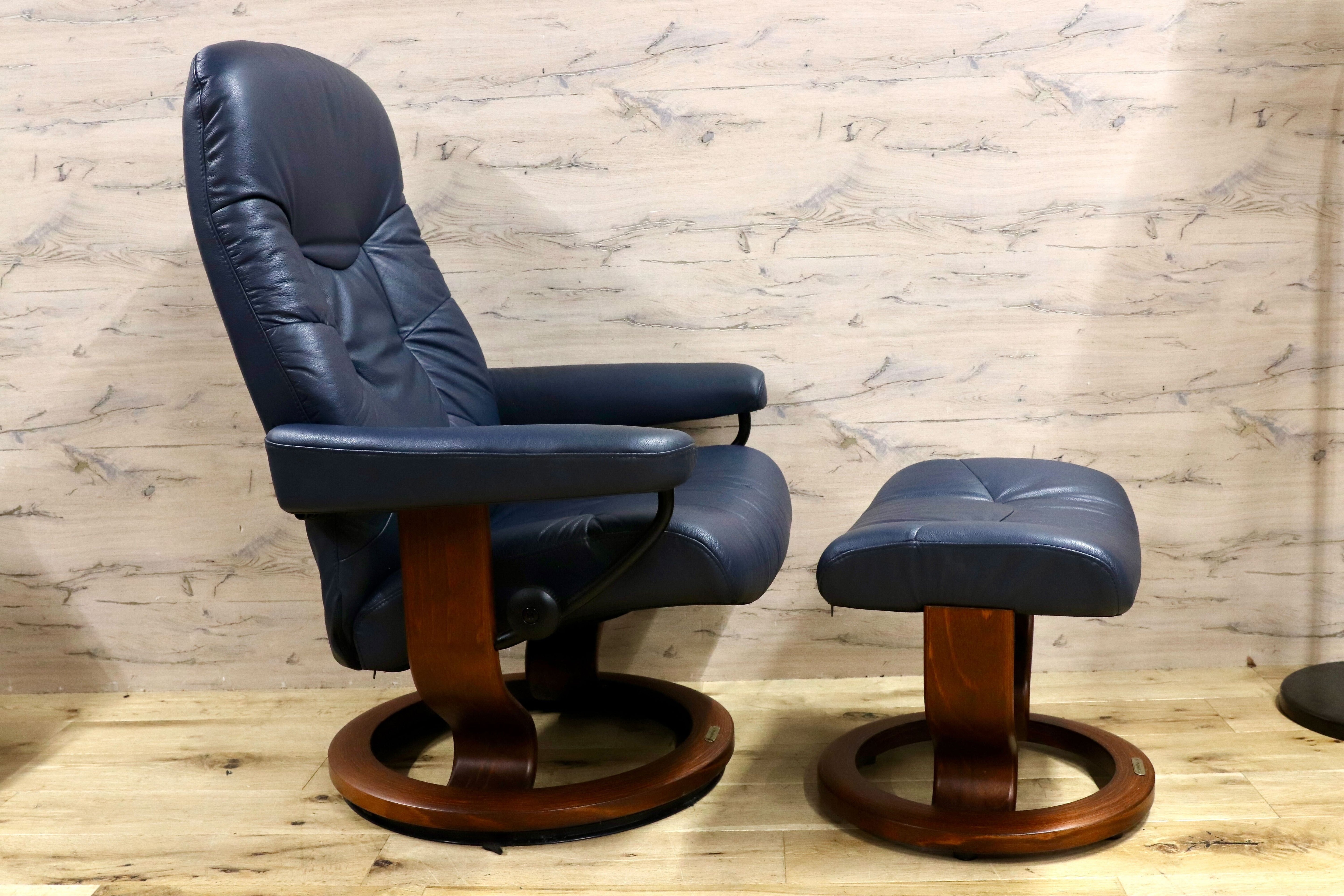 GMHS195○EKORNES / エコーネス ストレスレス リクライニングチェア ラウンジチェア シングルソファ 本革 ブルー 北欧 ノルウェー