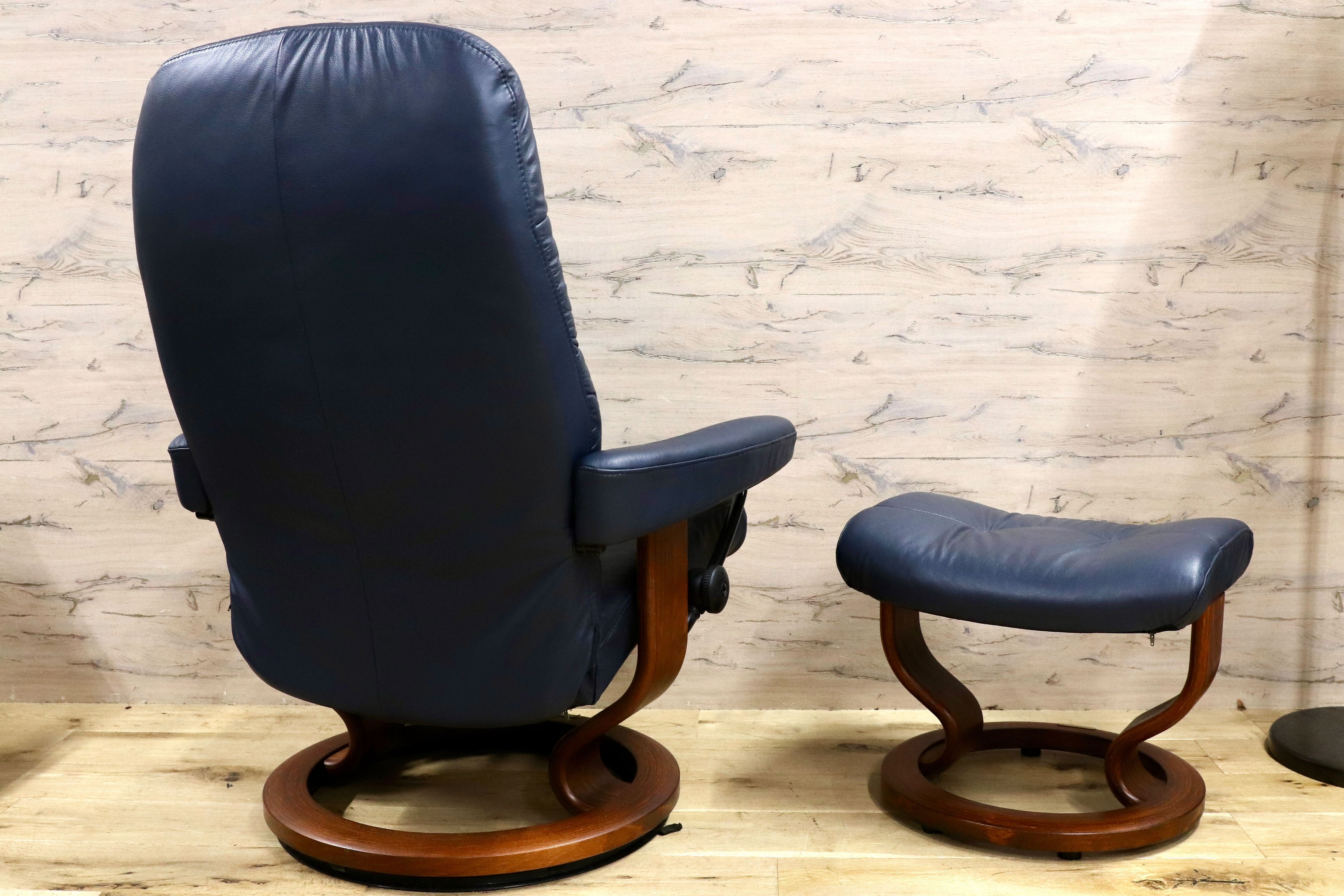GMHS195○EKORNES / エコーネス ストレスレス リクライニングチェア ラウンジチェア シングルソファ 本革 ブルー 北欧 ノルウェー
