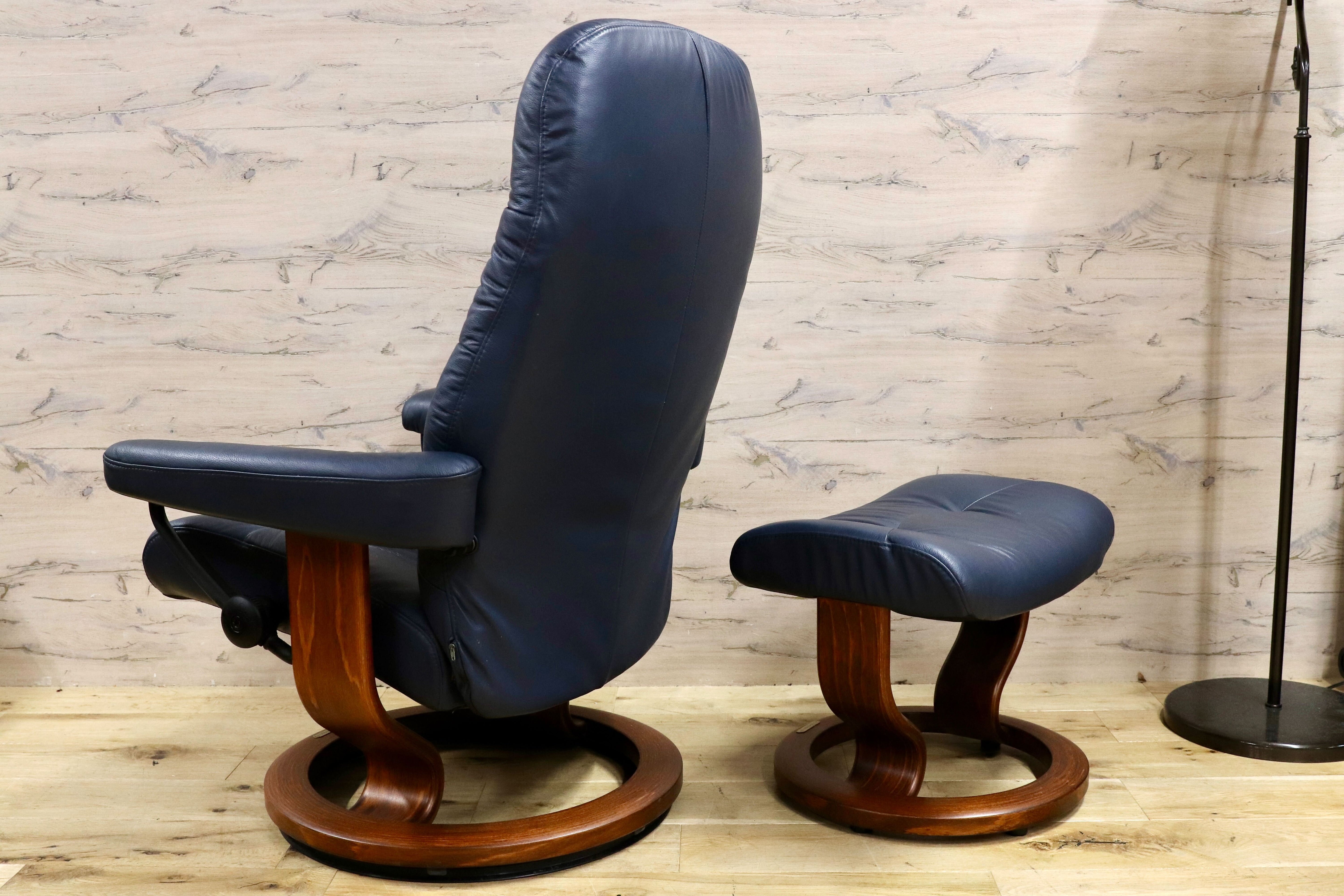 GMHS195○EKORNES / エコーネス ストレスレス リクライニングチェア ラウンジチェア シングルソファ 本革 ブルー 北欧 ノルウェー