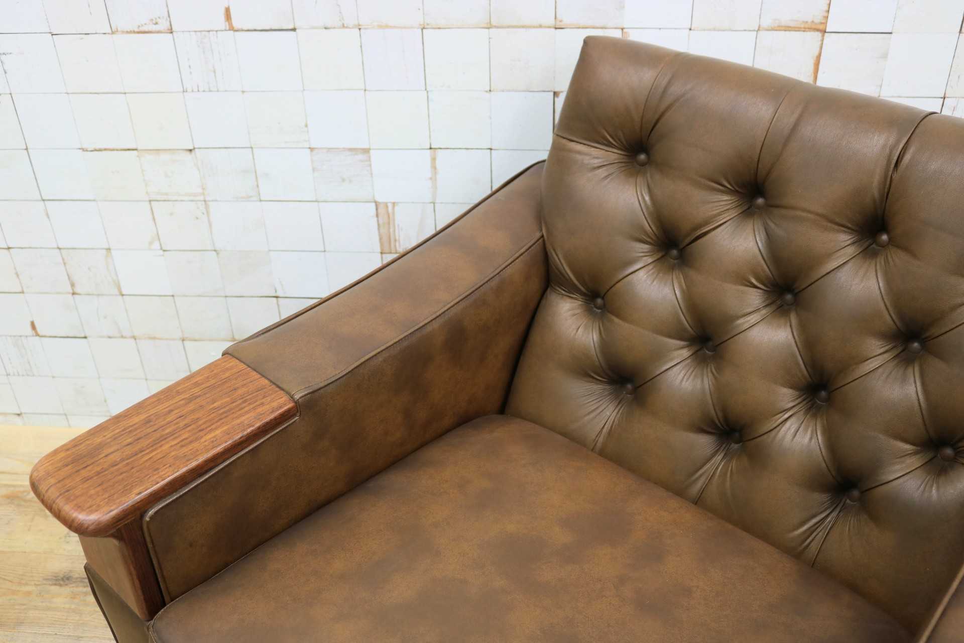 GMJH205A◯冨士ファニチア / FUJI FURNITUR シングルソファ ラウンジチェア パーソナルチェア レザー 応接室 昭和レトロ ヴィンテージ