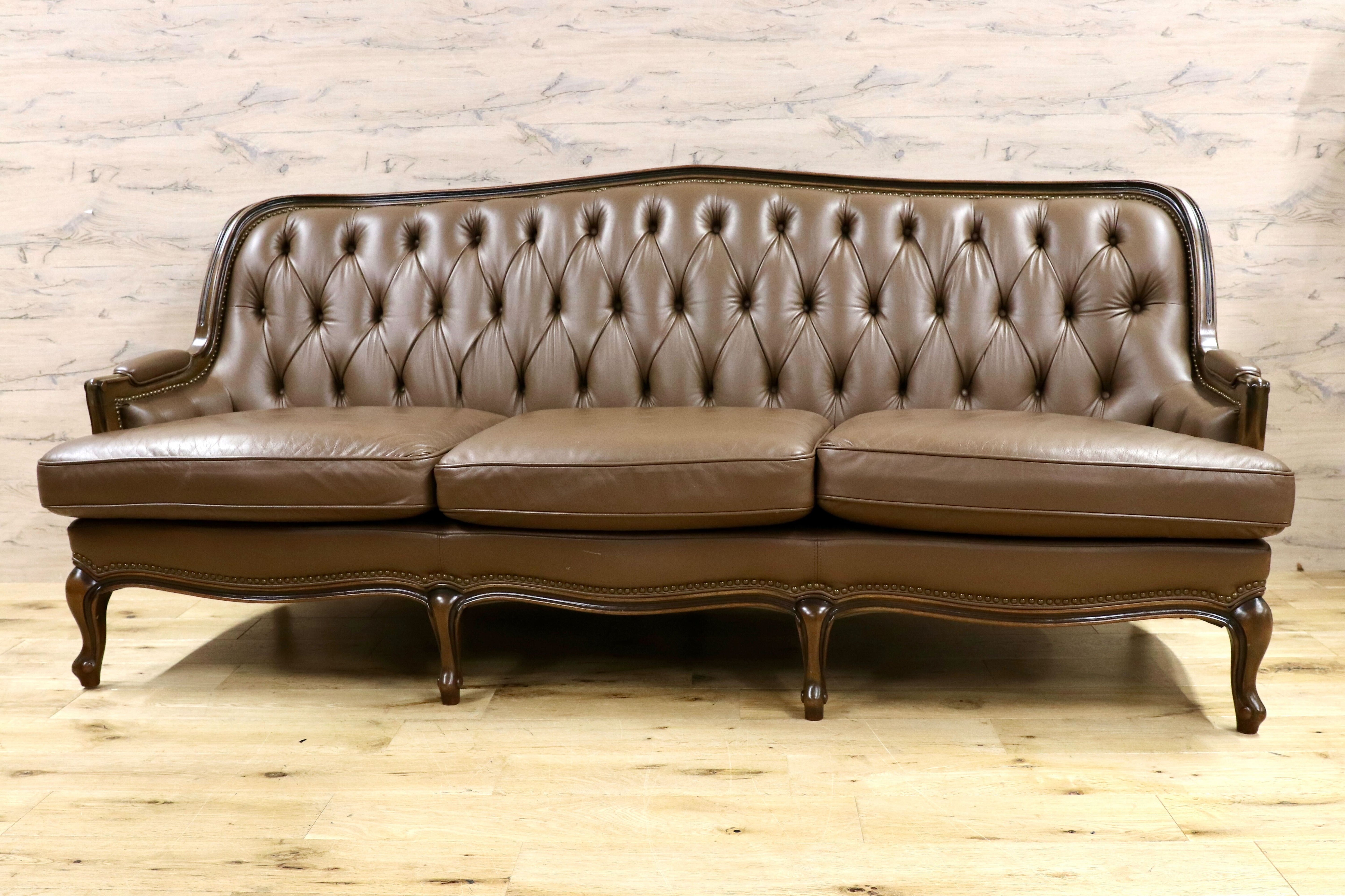 GMHS189○maruni / マルニ BOURBON ブルボン 3人掛けソファ トリプルソファ 本革 ブラウン クラシック ヴィンテージ 稀少モデル