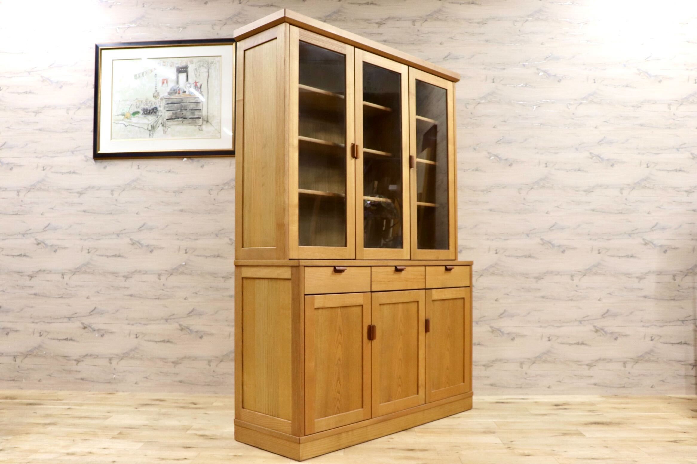 GMHH191○karimoku / カリモク EN4500 食器棚 水屋棚 カップボード キッチンボード 飾り棚 キャビネット 楢材 ナチュラル 国産家具 美品
