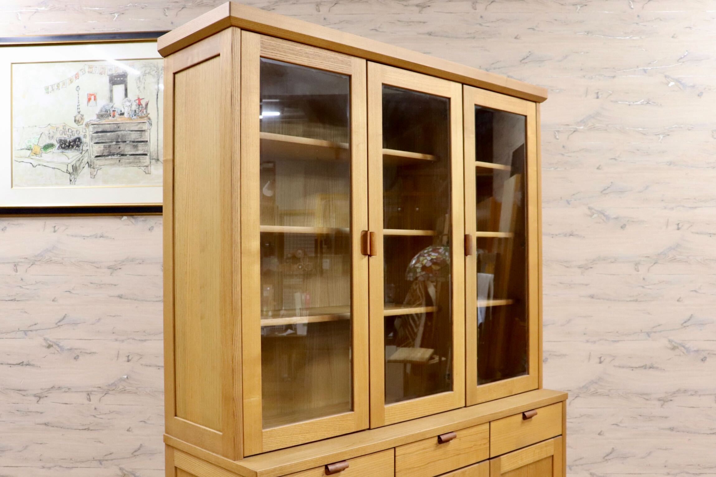 GMHH191○karimoku / カリモク EN4500 食器棚 水屋棚 カップボード キッチンボード 飾り棚 キャビネット 楢材 ナチュラル 国産家具 美品