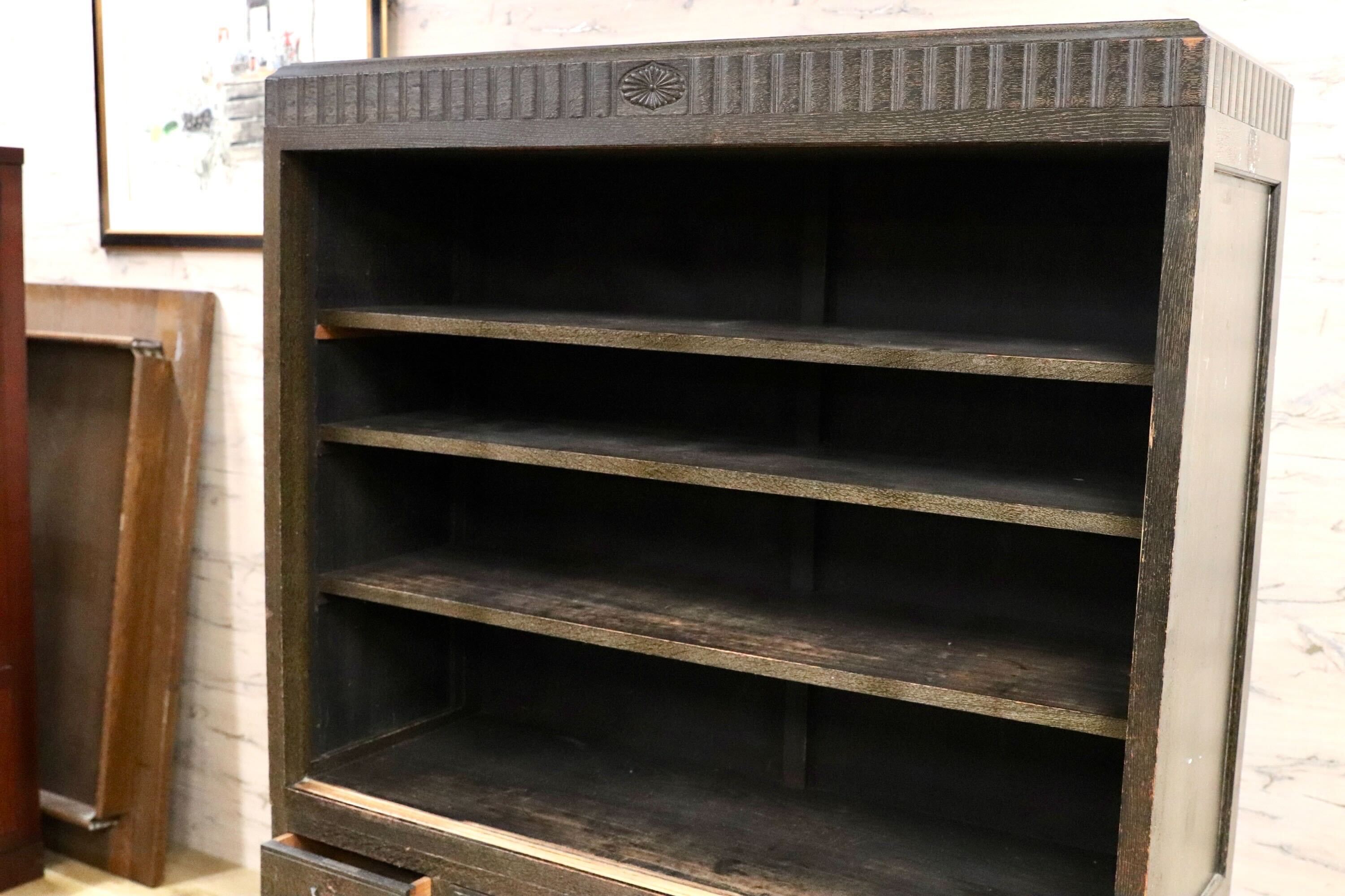 GMIS425○超稀少 三越家具 十六八重表菊 明治〜昭和初期 食器棚 キャビネット 飾り棚 楢材 和製アンティーク 水屋棚 和家具 ヴィンテージ