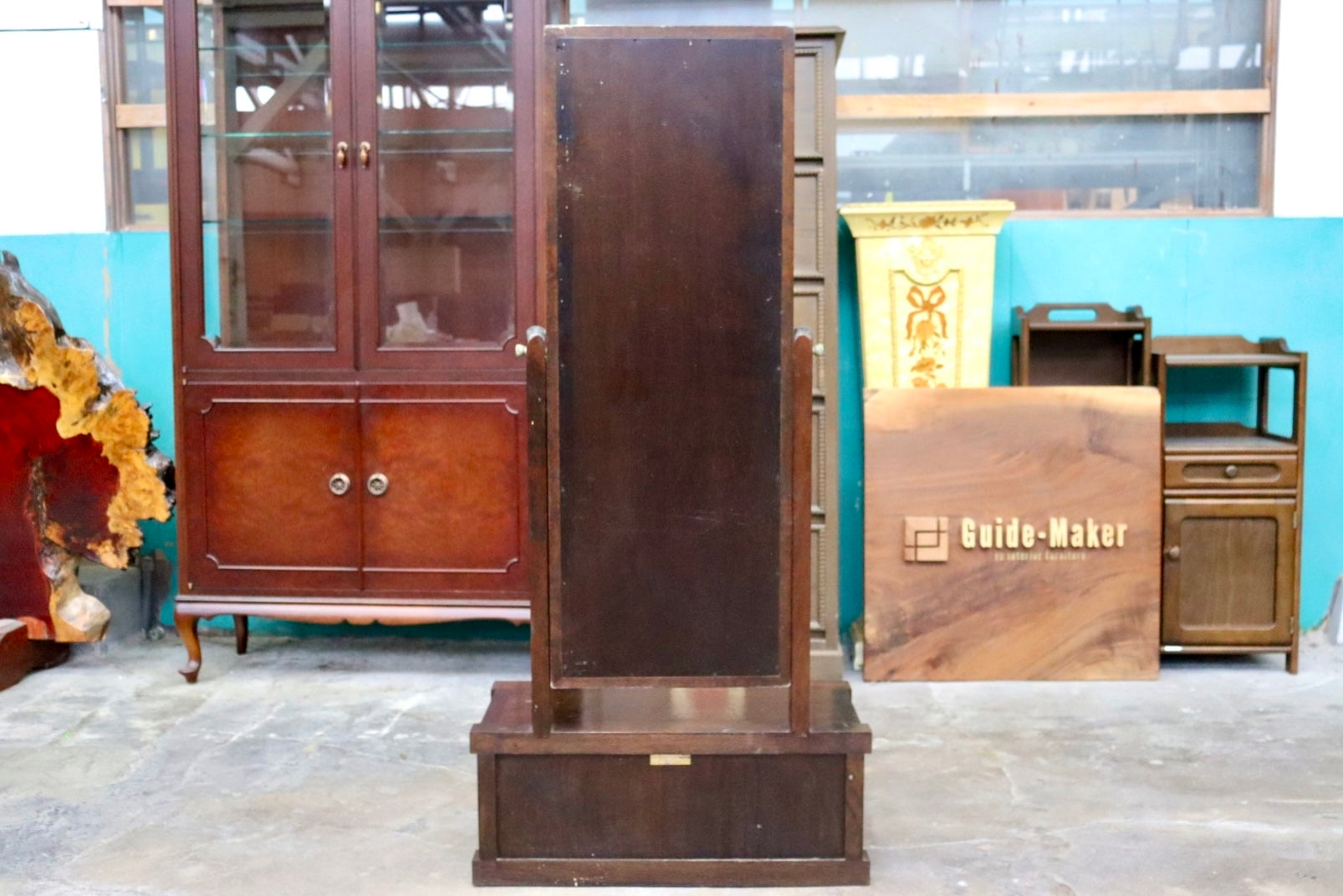 GMJK186○松本民芸家具 ドレッサー 鏡台 収納付きスタンドミラー 姿見 化粧台 レトロ アンティーク 和家具 和モダン