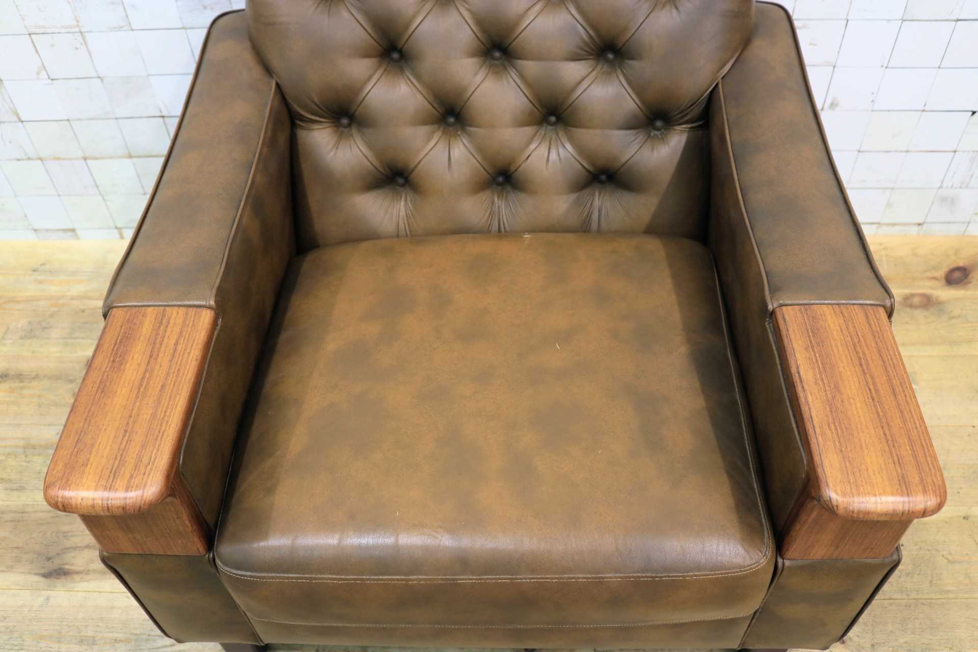 GMJH205B◯冨士ファニチア / FUJI FURNITUR シングルソファ ラウンジチェア パーソナルチェア レザー 応接室 昭和レトロ ヴィンテージ