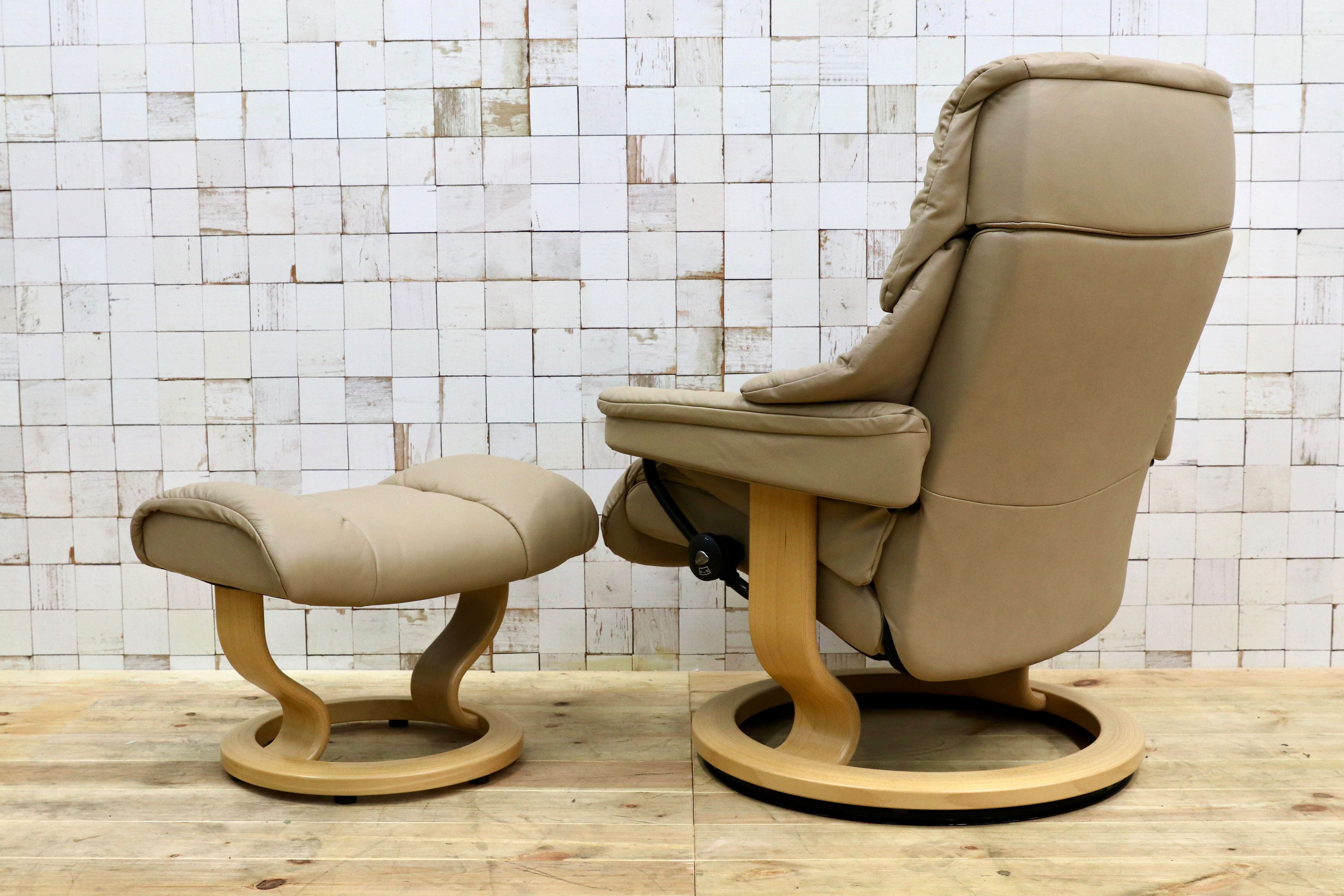 GMHK607○EKORNES / エコーネス RENO レノ Sサイズ ベージュ 北欧 ノルウェー リクライニングチェア 本革 椅子 約38.5万