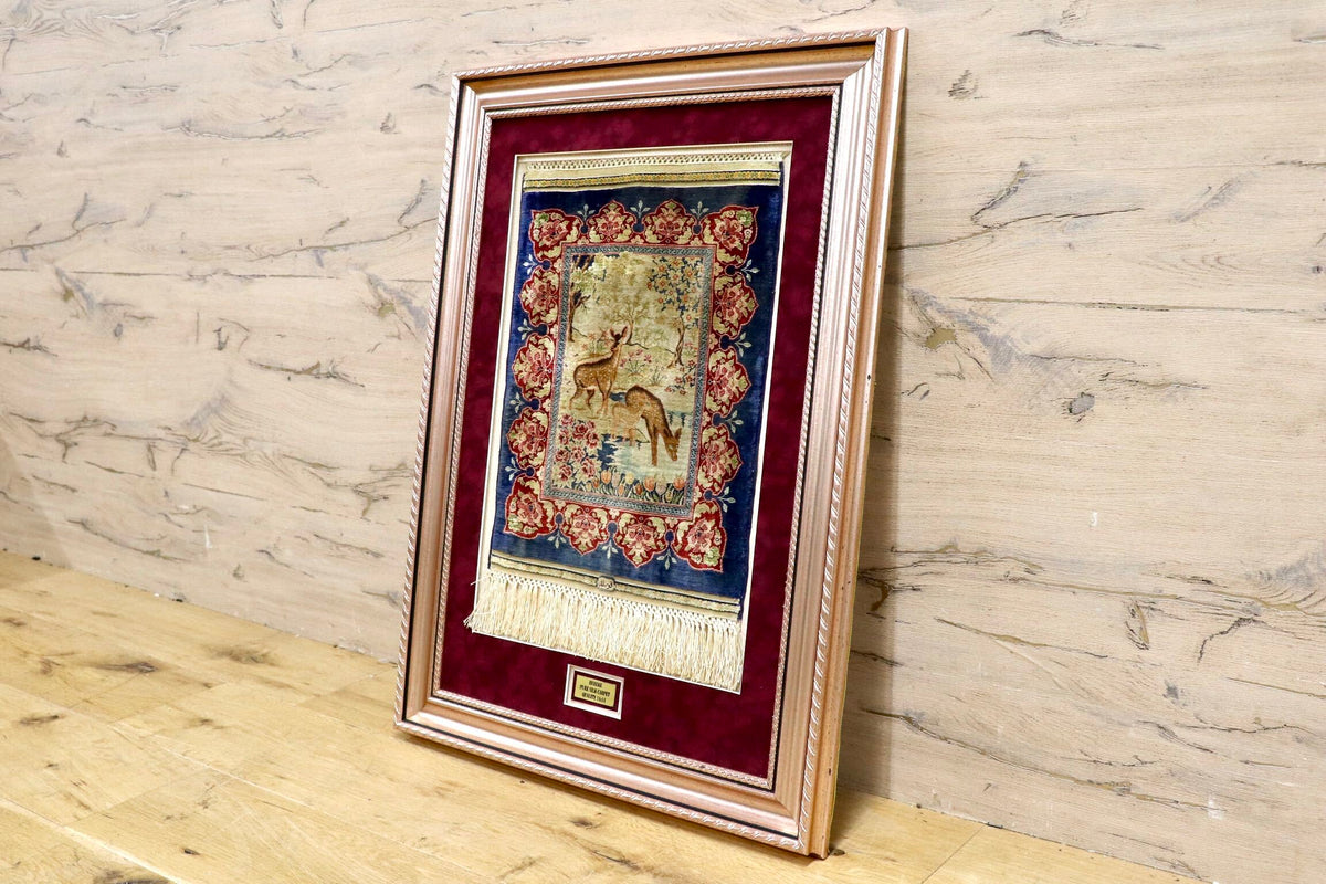 GMJH413◯HEREKE PURE SILK CARPET QUALITY 14x14 ヘレケ絨毯 高密度高級絨毯 額装 タペストリー 壁掛け インテリア 美術品 稀少